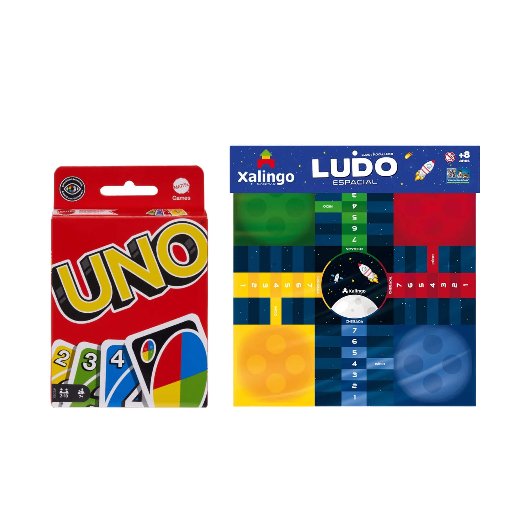 COMP Jogo UNO Original Mattel + Ludo Espacial Xalingo