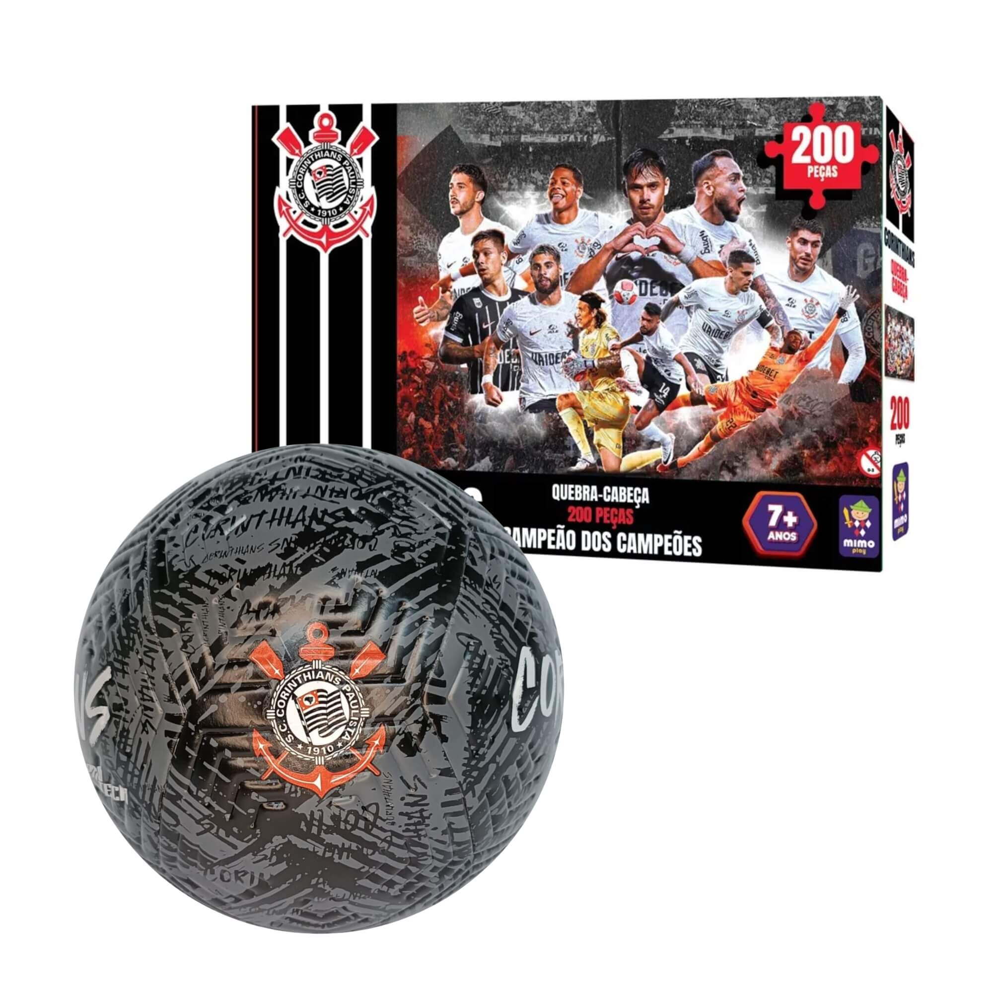 COMP Kit Puzzle Corinthians 200 Peças Mimo Toys + Bola Futebol Nº 5 PVC/PU Futebol e Magia