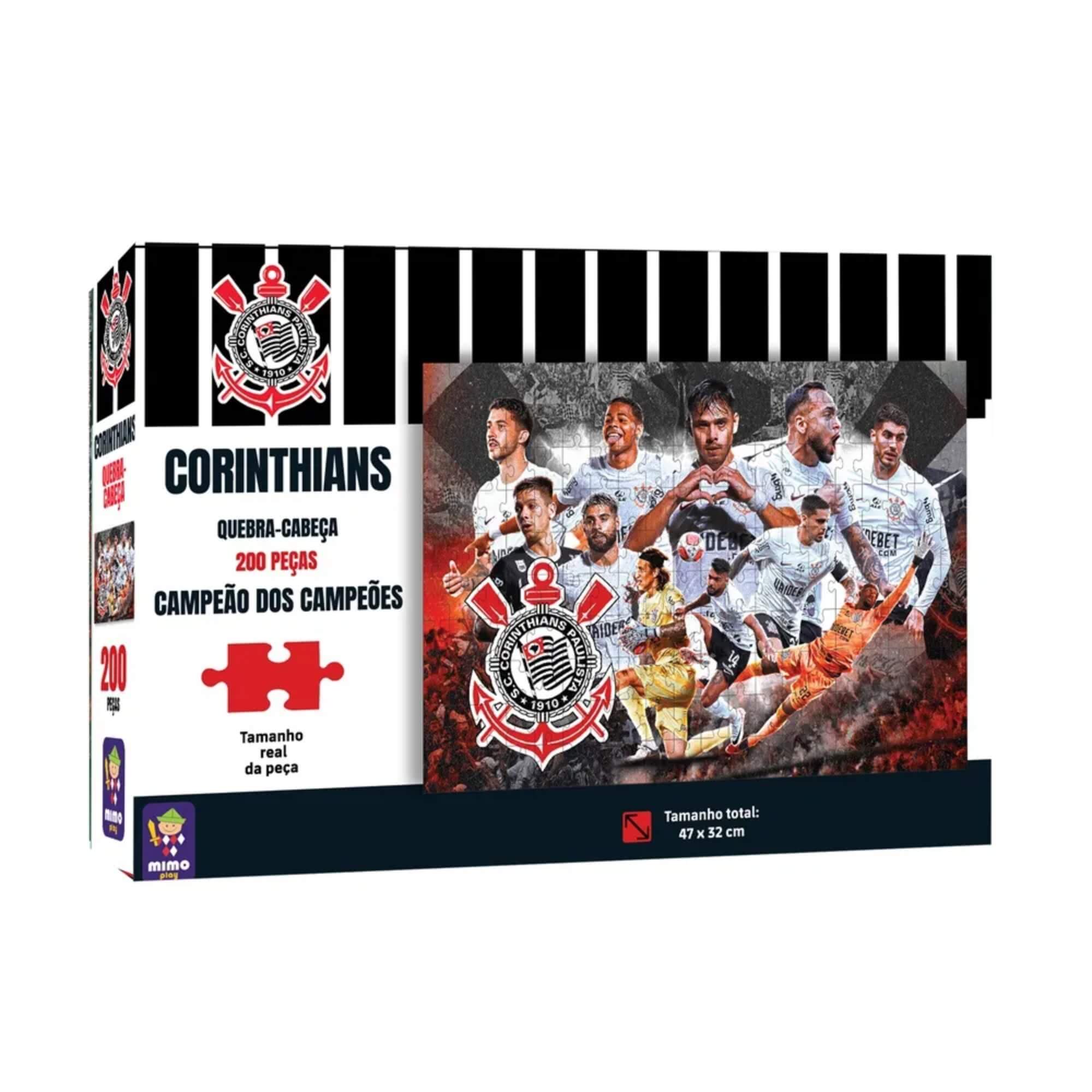 COMP Kit Puzzle Corinthians 200 Peças Mimo Toys + Bola Futebol Nº 5 PVC/PU Futebol e Magia