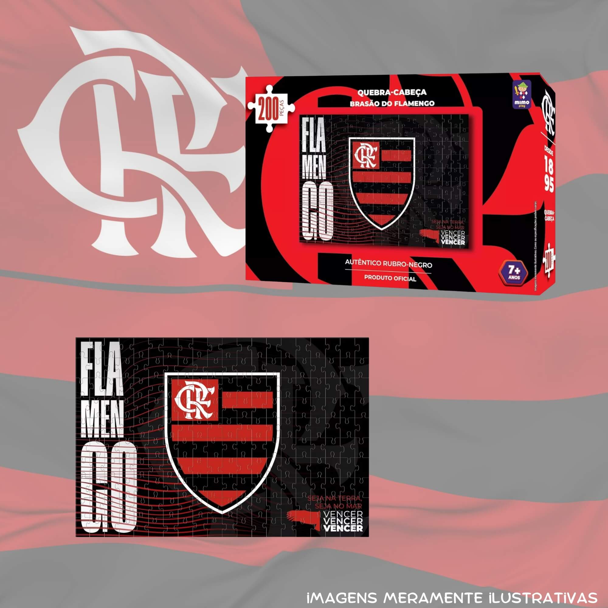 COMP Kit Quebra-Cabeça Flamengo 200 Peças Mimo Toys + Bola Oficial Nº 5 Dualt Futebol e Magia