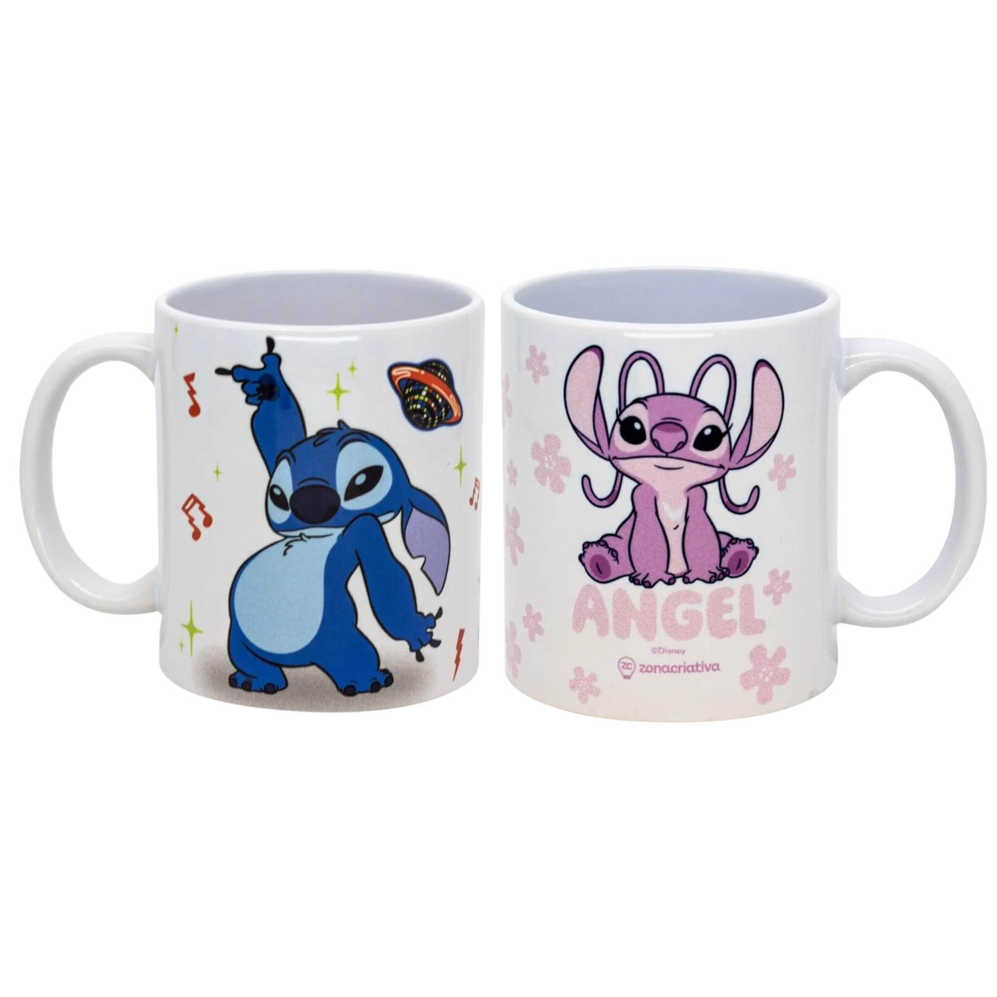 COMP Kit Canecas Porcelana 350ml Zona Criativa Disney – Stitch Alien + Angel Flowers