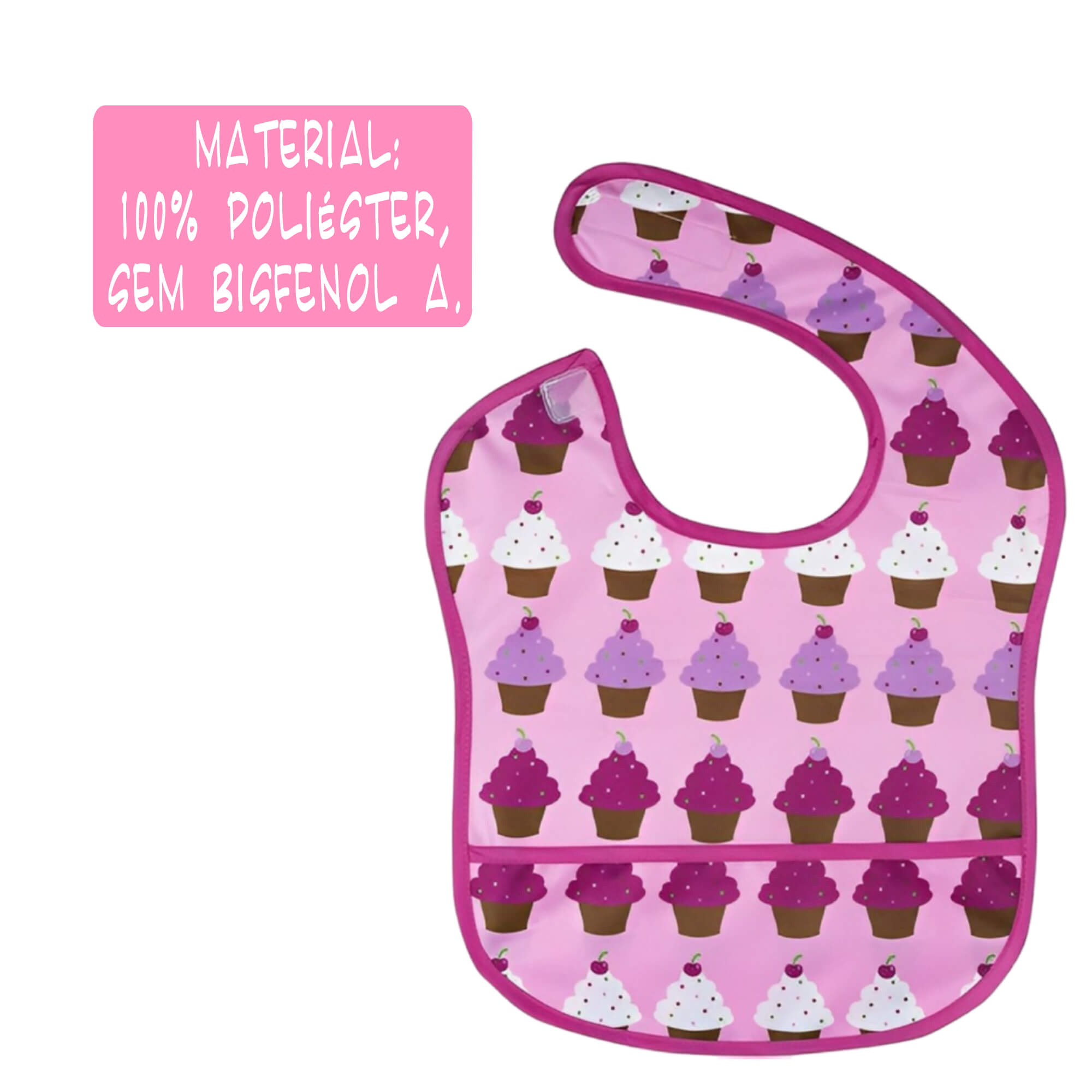 COMP Kit Kababy Babador Impermeável Rosa Cupcake + Mordedor Luvinha Rosa c/ Silicone
