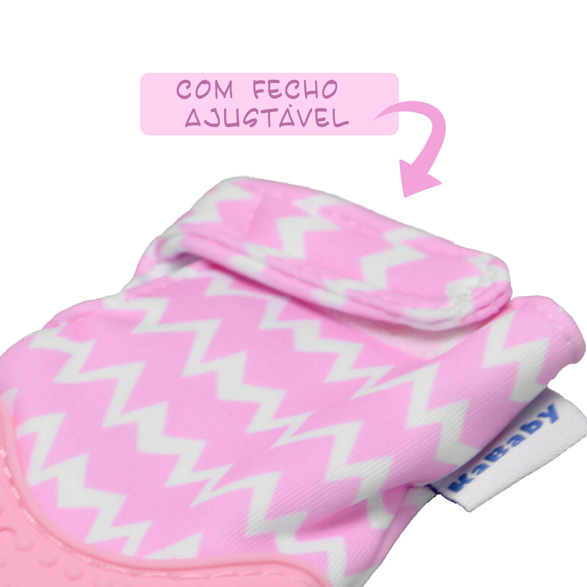 COMP Kit 2 Mordedores Luvinha Rosa Kababy Silicone c/ Som Punho Ajustável – Livre de BPA