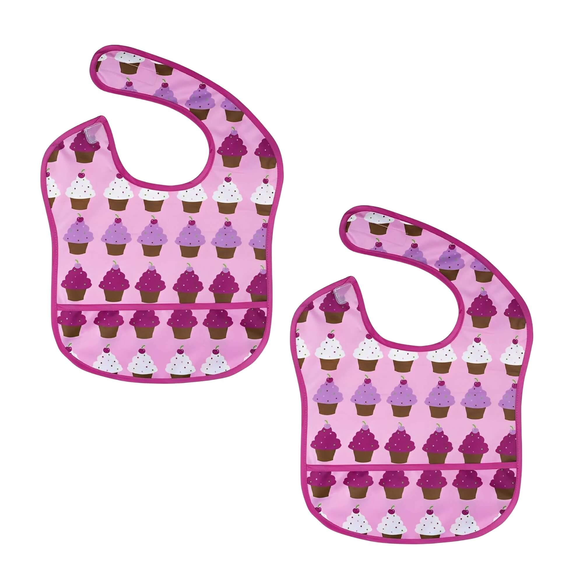 COMP Kit 2 Babadores Impermeáveis Kababy Rosa Cupcake com Cata-Migalhas – 18906B