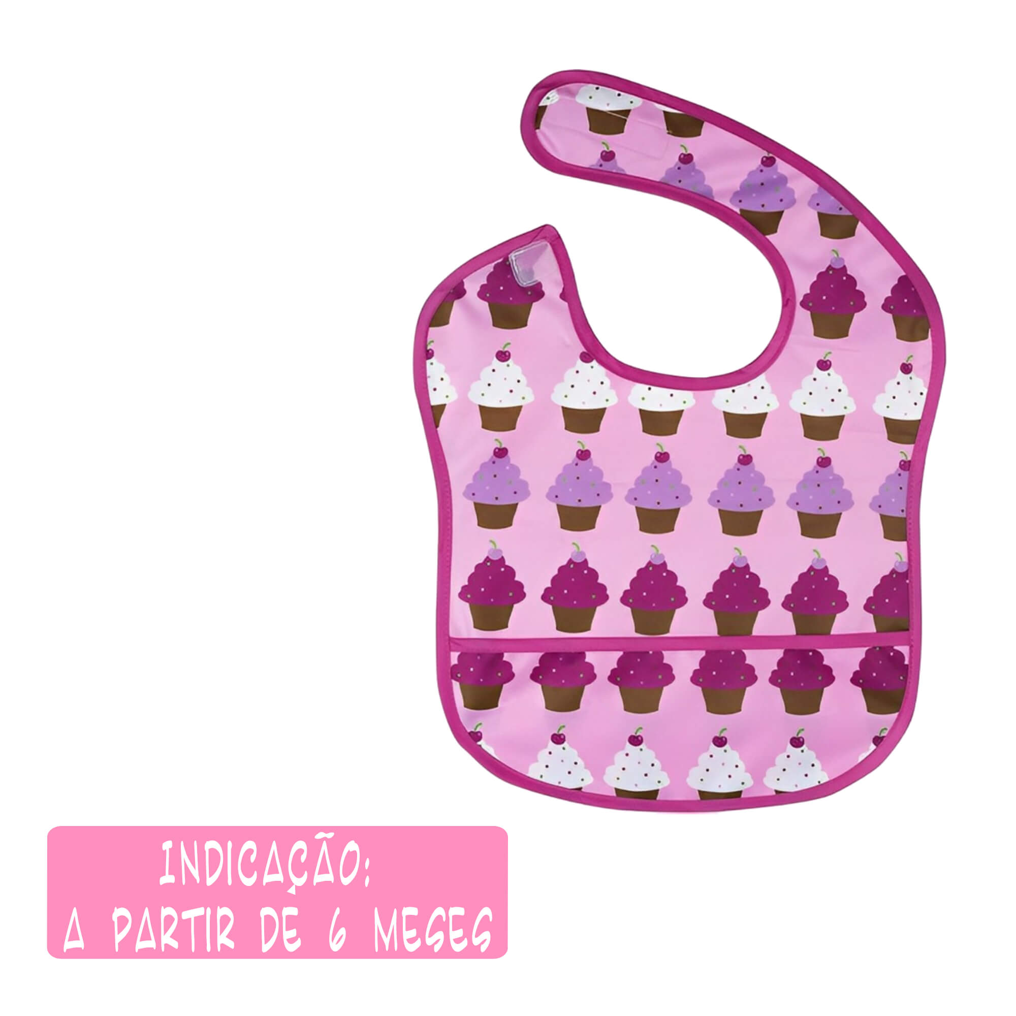 COMP Kit 2 Babadores Impermeáveis Kababy Rosa Cupcake com Cata-Migalhas – 18906B