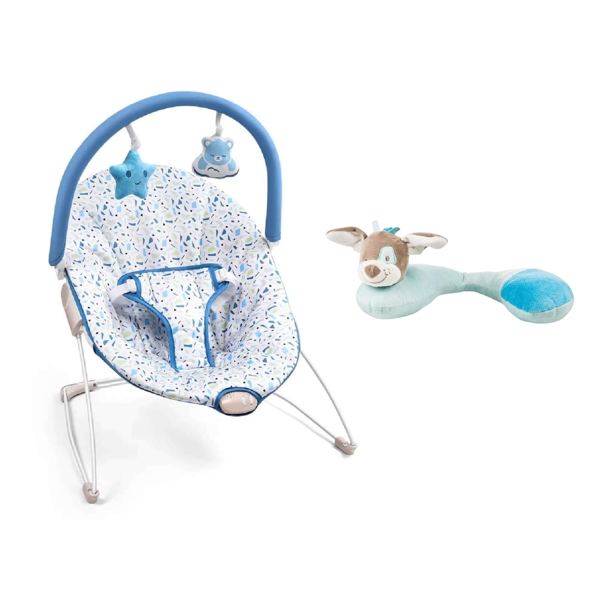 COMP Kit Cadeira de Descanso Nap Time Azul + Suporte de Pescoço Cachorrinho Azul KaBaby