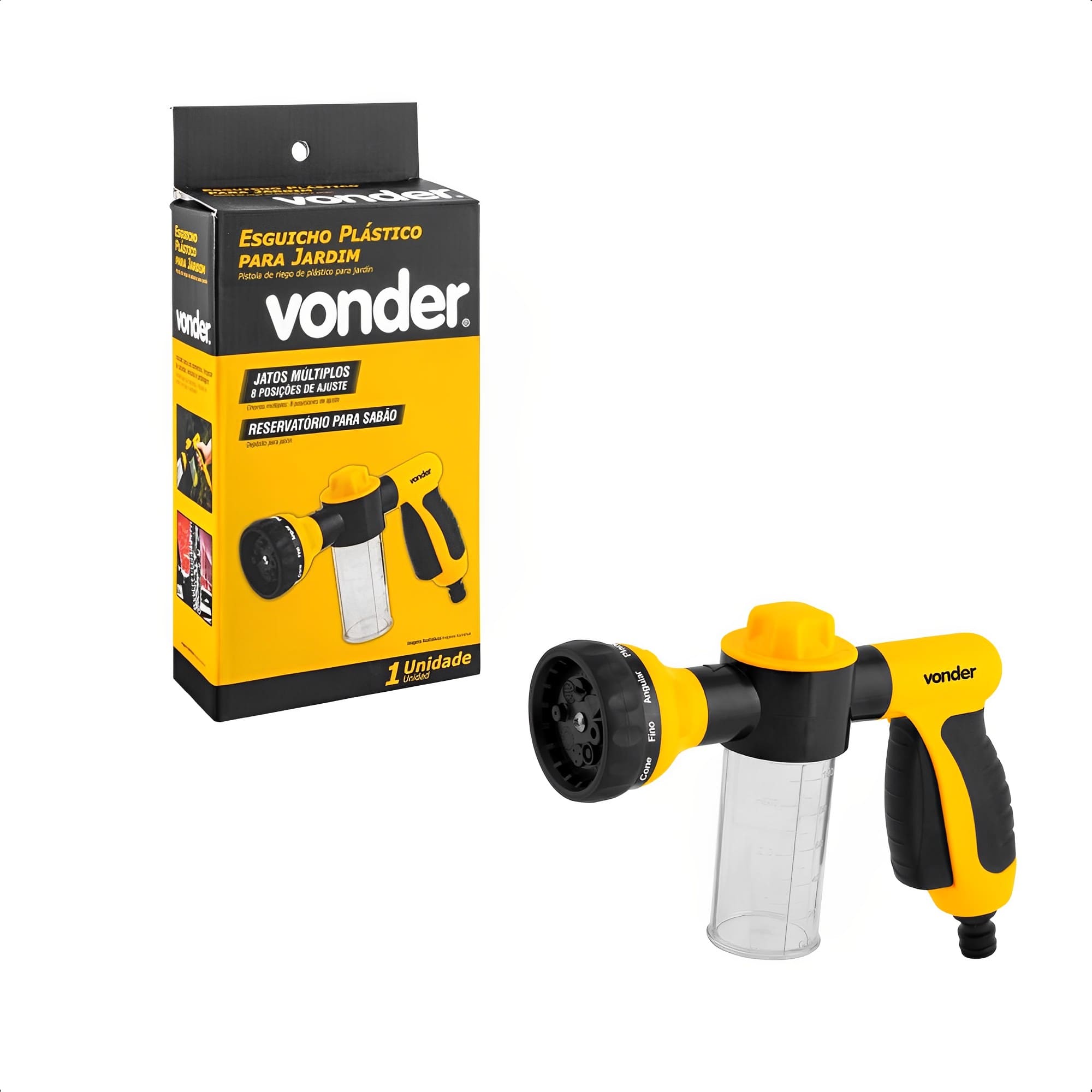 COMP Kit Mangueira Vonder 20m c/ Esguicho Simples + Esguicho 8 Funções Lock On p/ Jardim