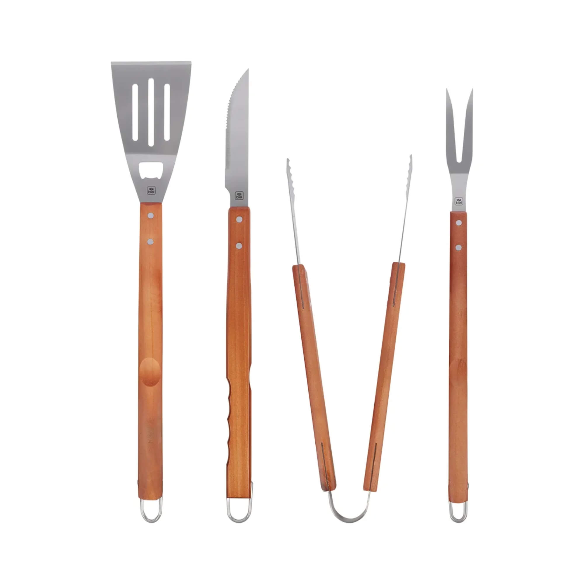 COMP Kit Tábua Tramontina Muiracatiara 45x34cm + Jogo Churrasco Inox 4 Peças Bel com Cabo de Madeira