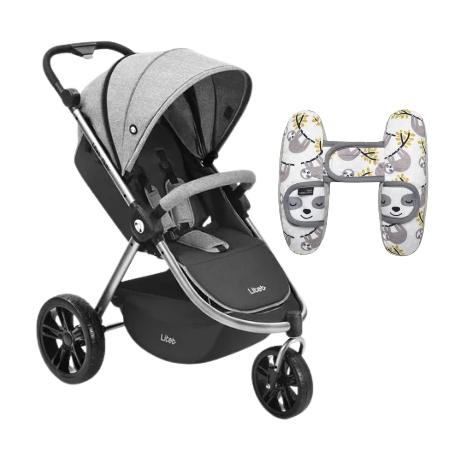 COMP Kit Carrinho Jogger 3 Rodas Sway Preto + Suporte de Cabeça Ajustável Safe Ride Multikids