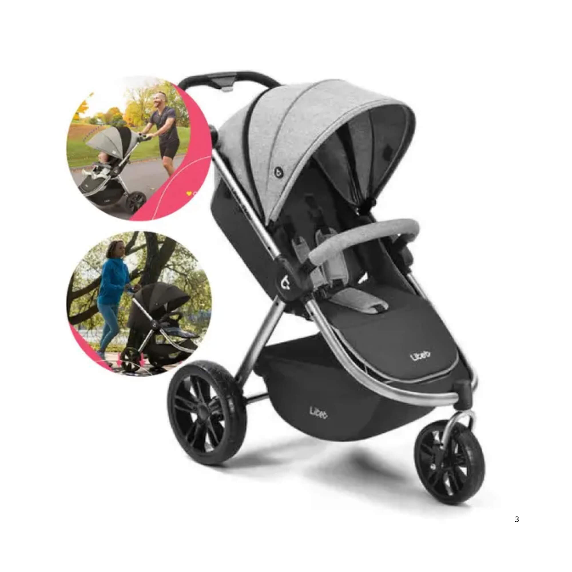 COMP Kit Carrinho Jogger 3 Rodas Sway Preto + Suporte de Cabeça Ajustável Safe Ride Multikids