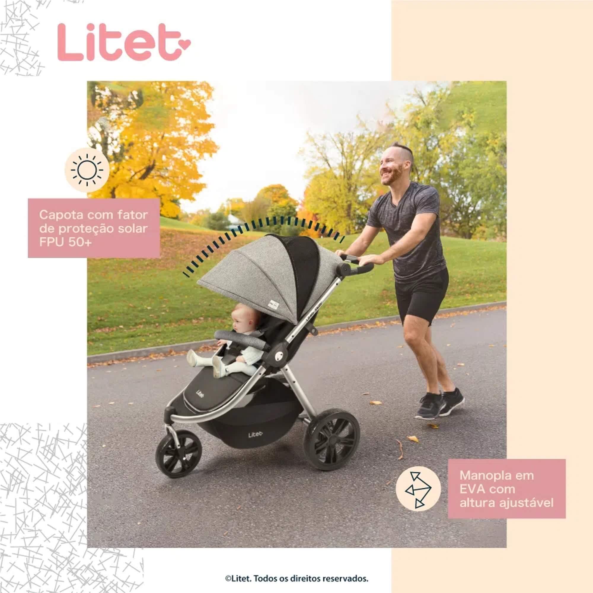 COMP Kit Carrinho Jogger 3 Rodas Sway Preto + Suporte de Cabeça Ajustável Safe Ride Multikids