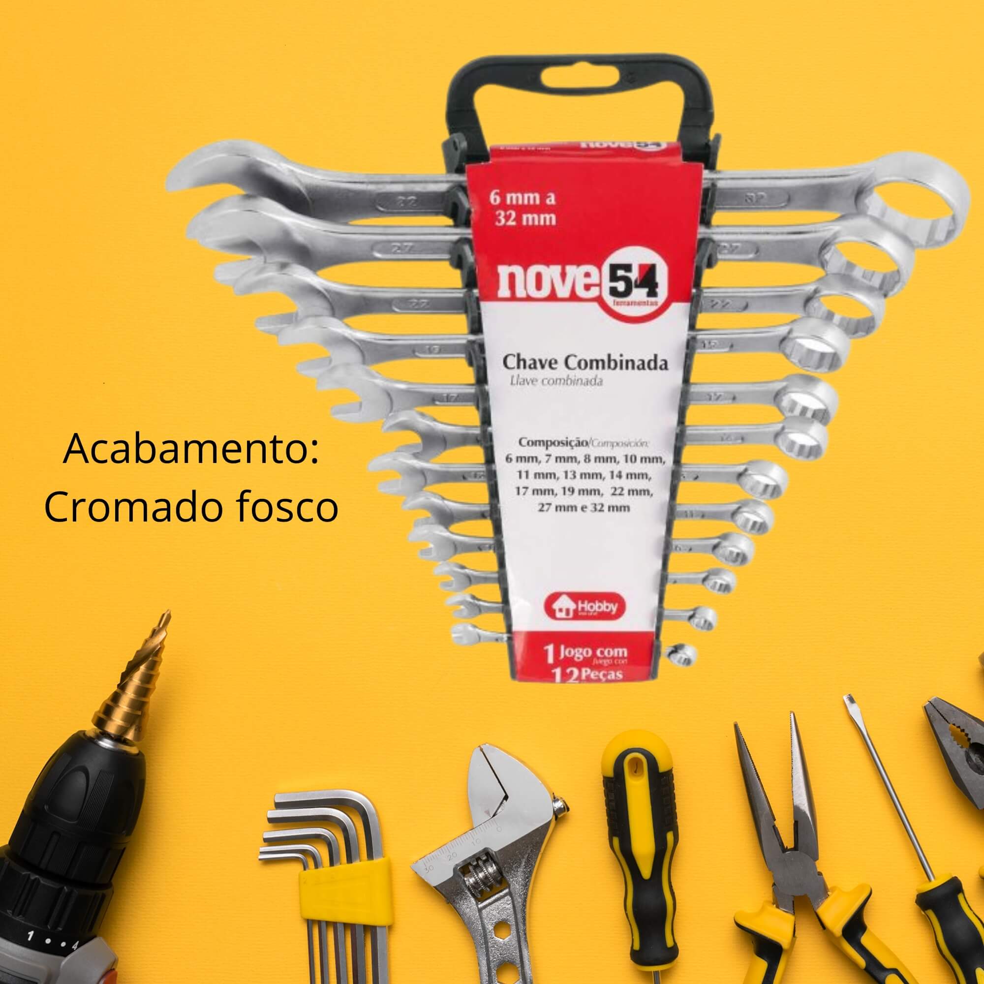 COMP Kit Caixa de Ferramentas Sanfonada Vonder Preta + Jogo Chaves Combinadas 12 Peças Nove54