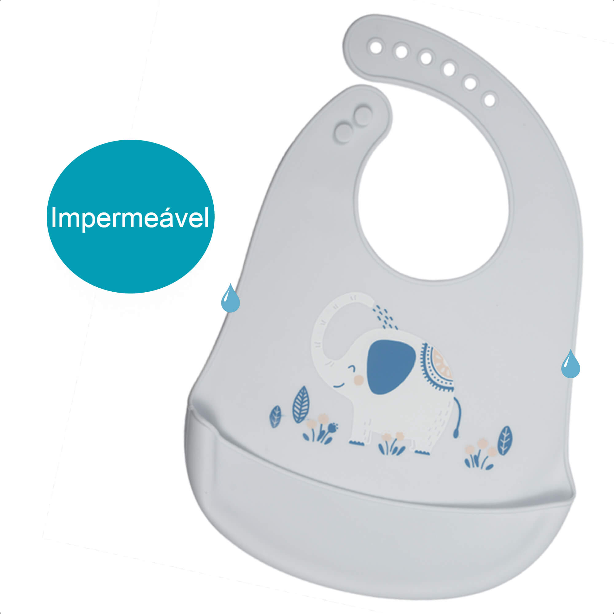 COMP Kit 2 Babadores de Silicone KaBaby Baleia + Elefante com Bolso Cata-Migalhas e Fecho Ajustável