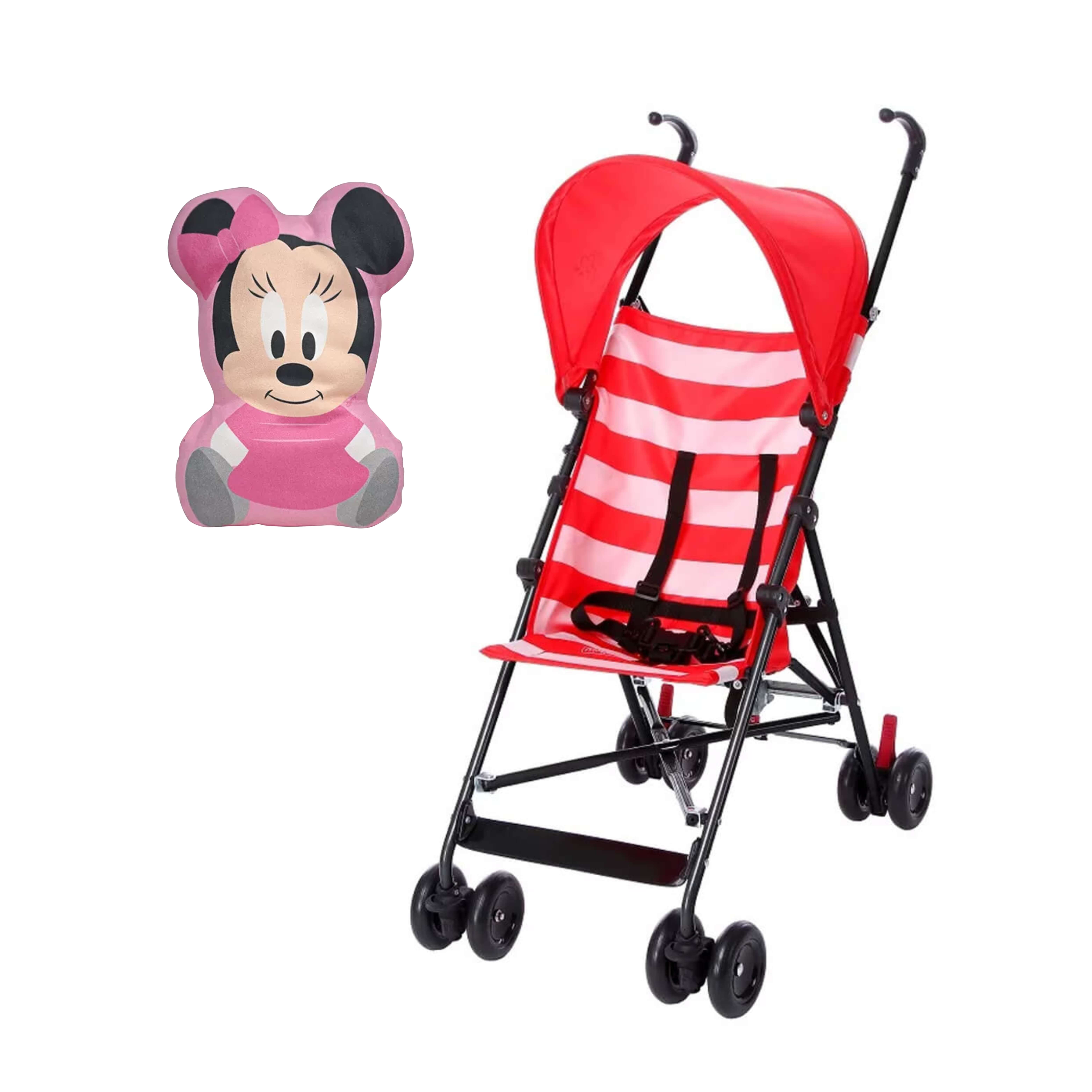 COMP Kit Carrinho Guarda-Chuva Vermelho Multikids BB558 + Almofada 2D Macia Disney BabyGo