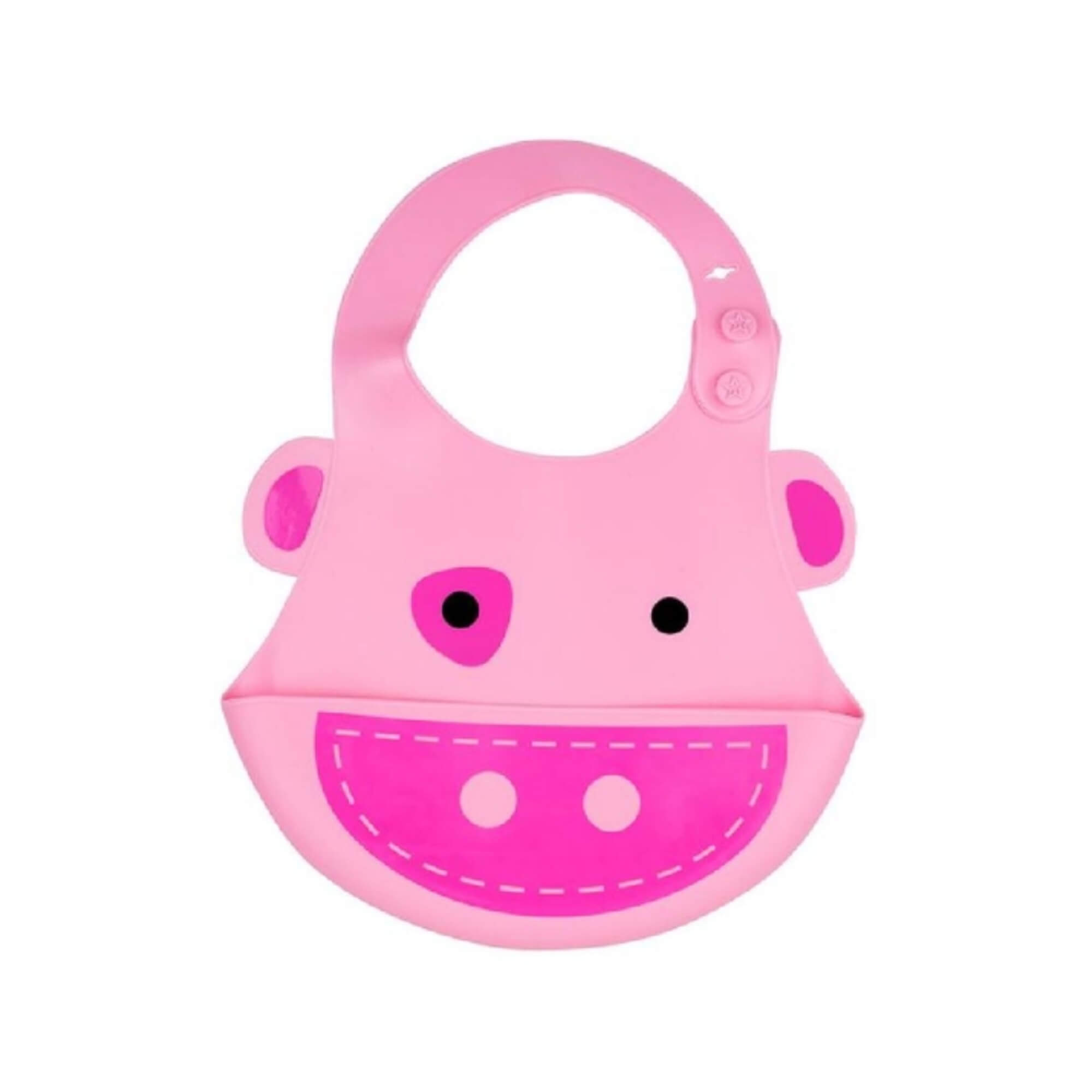 COMP Kit Babador Silicone Porquinho Rosa + Mordedor Luvinha Rosa p/ Bebê Kababy