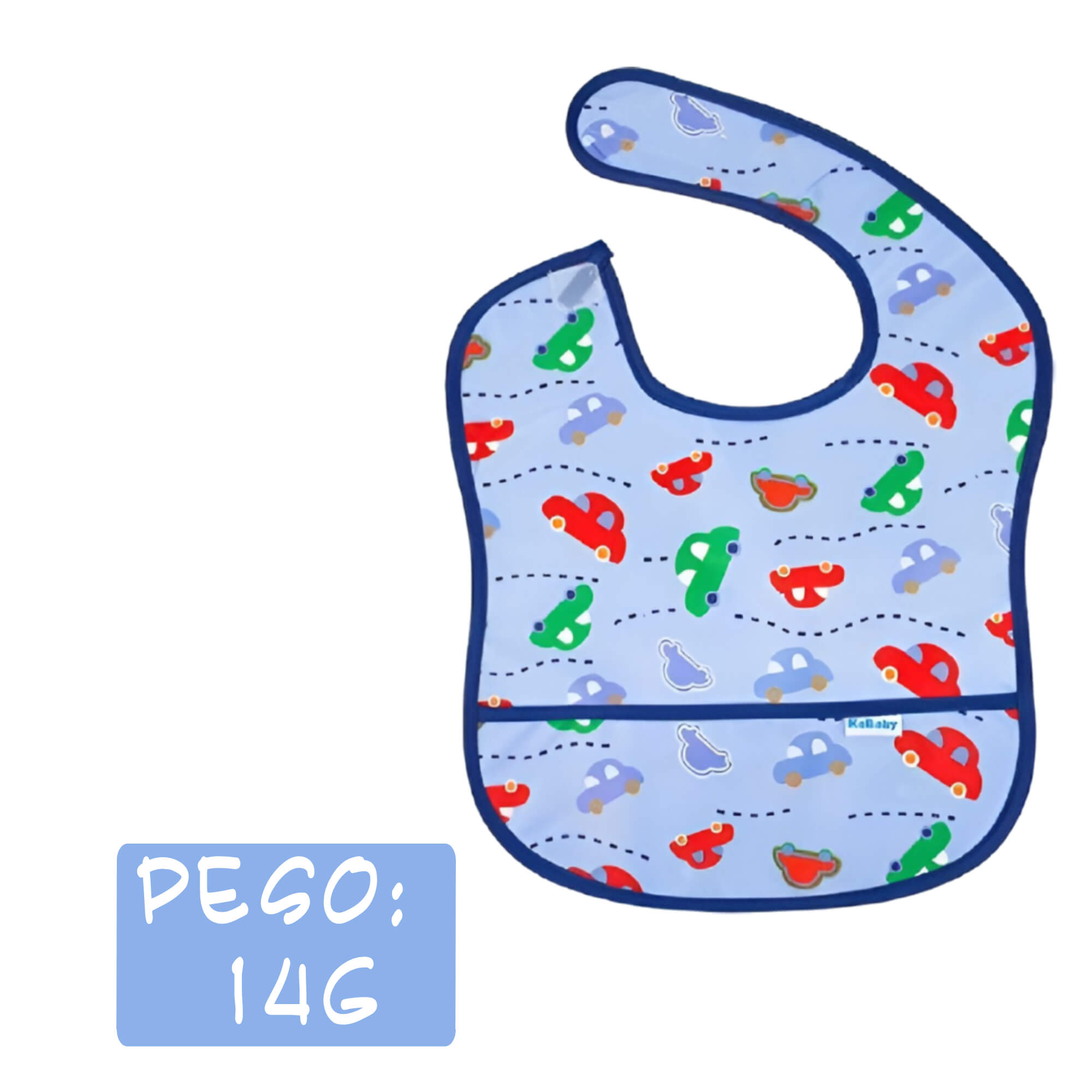 COMP Kit Babador Impermeável Carrinhos Azul + Mordedor Luvinha Azul Kababy p/ Bebê 6M+