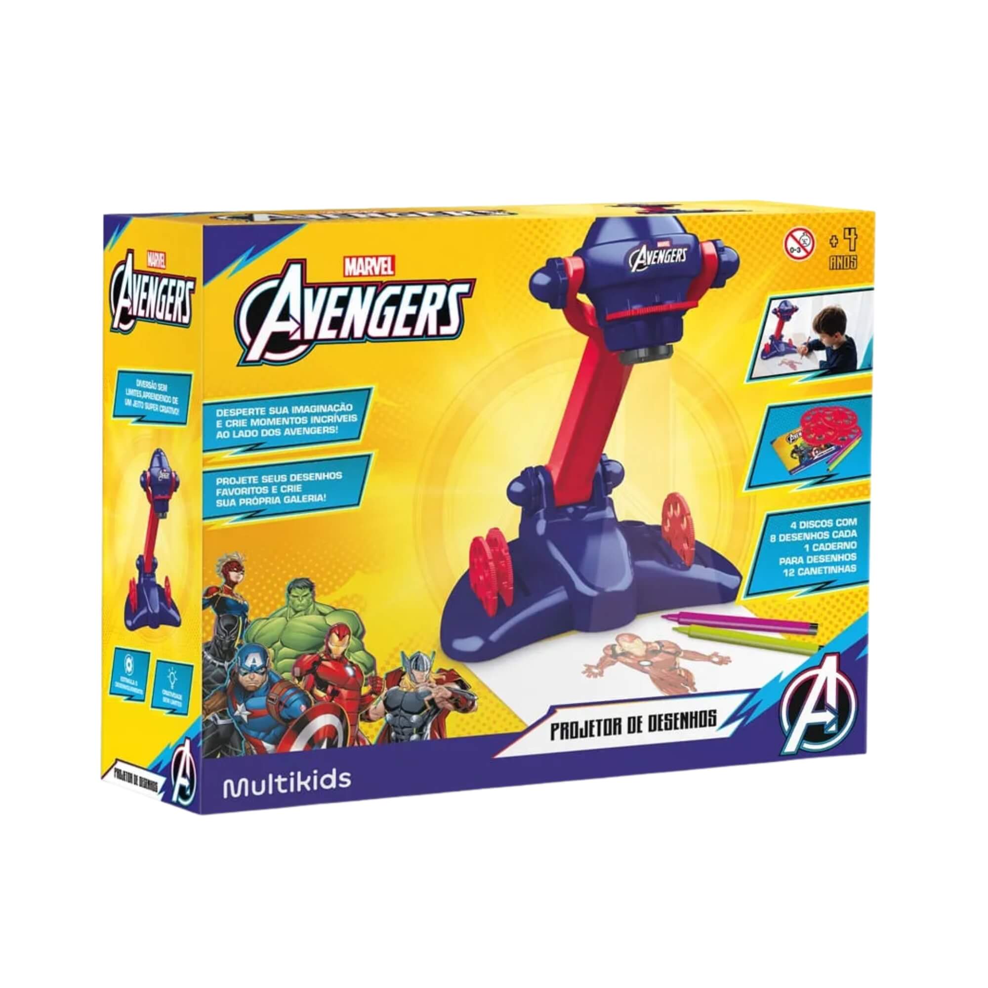 COMP Kit Projetor de Desenhos Avengers + Tapete Mágico Acqua p/ Colorir com Canetinhas Multikids