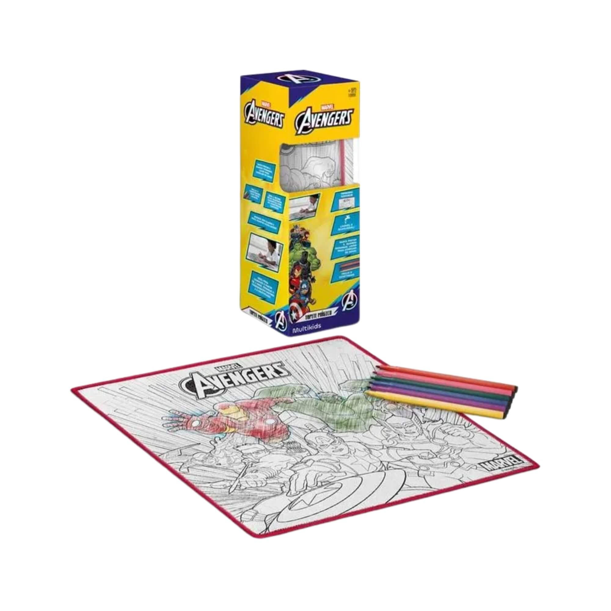 COMP Kit Projetor de Desenhos Avengers + Tapete Mágico Acqua p/ Colorir com Canetinhas Multikids