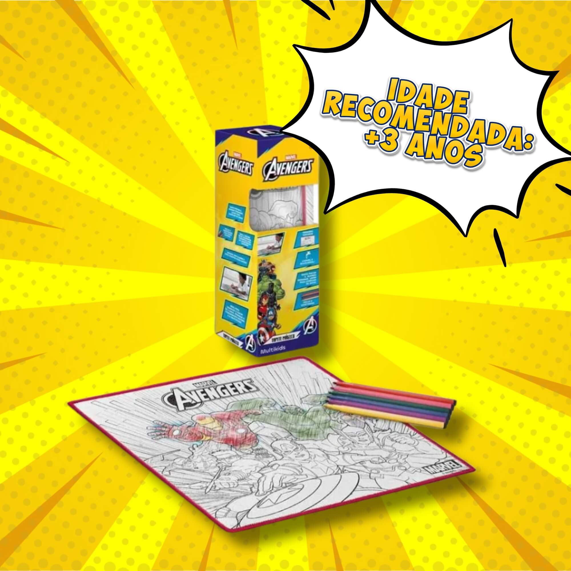 COMP Kit Projetor de Desenhos Avengers + Tapete Mágico Acqua p/ Colorir com Canetinhas Multikids