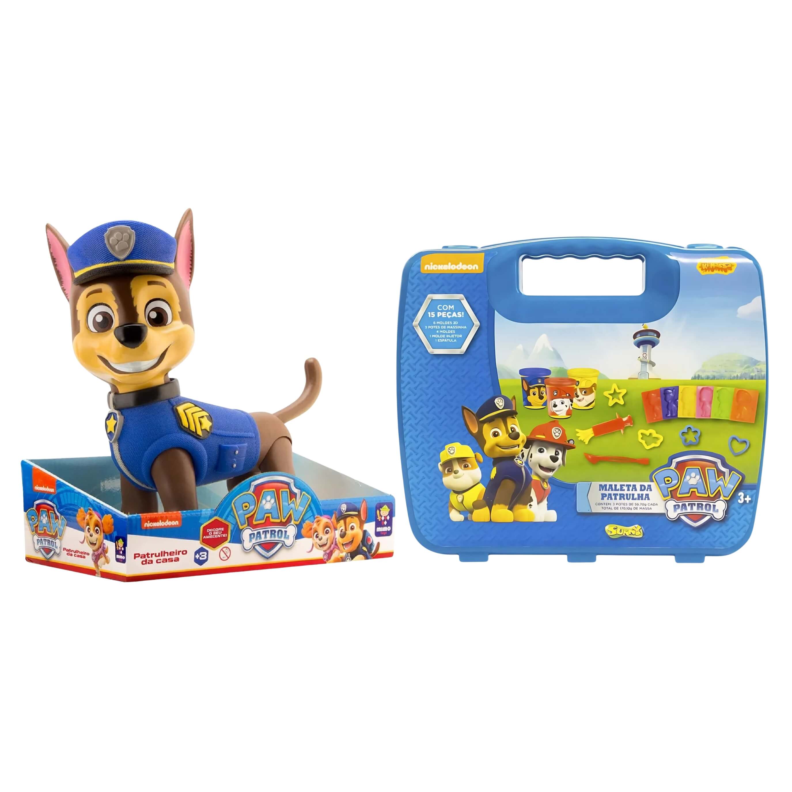 COMP Kit Boneco Gigante Chase Articulado + Maleta de Massinha Patrulha Canina