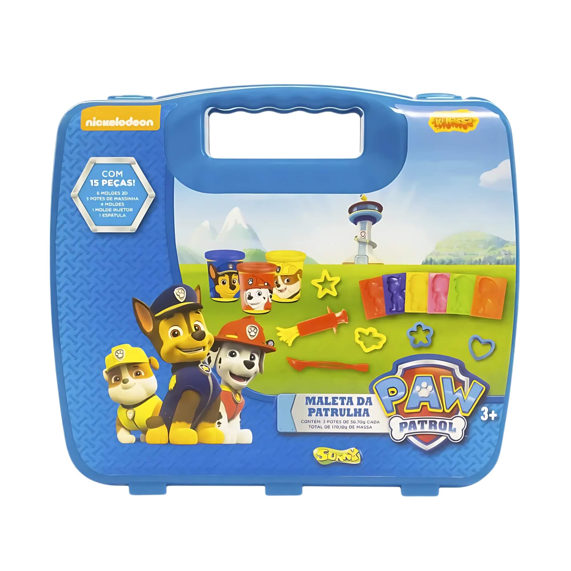 COMP Kit Boneco Gigante Chase Articulado + Maleta de Massinha Patrulha Canina