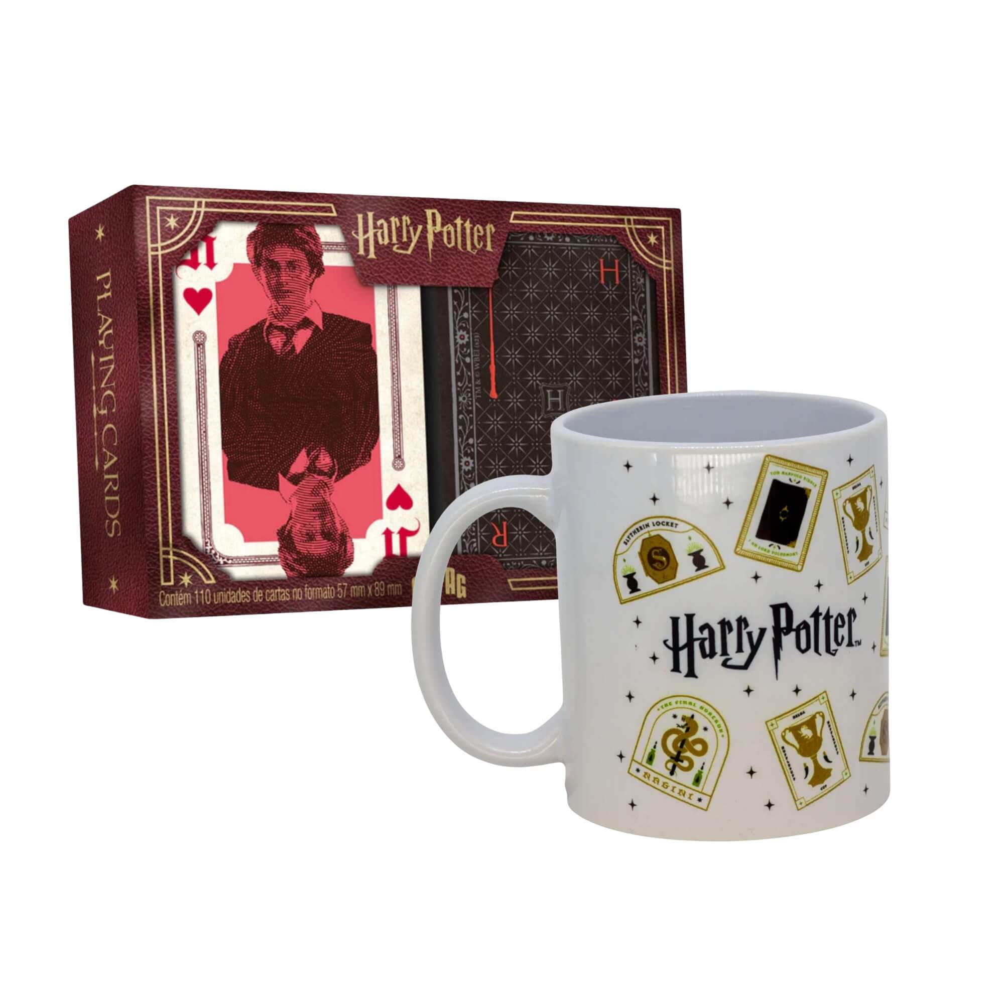 COMP Kit Caneca Porcelana 350ml Harry Potter + Baralho Duplo 110 Cartas Copag