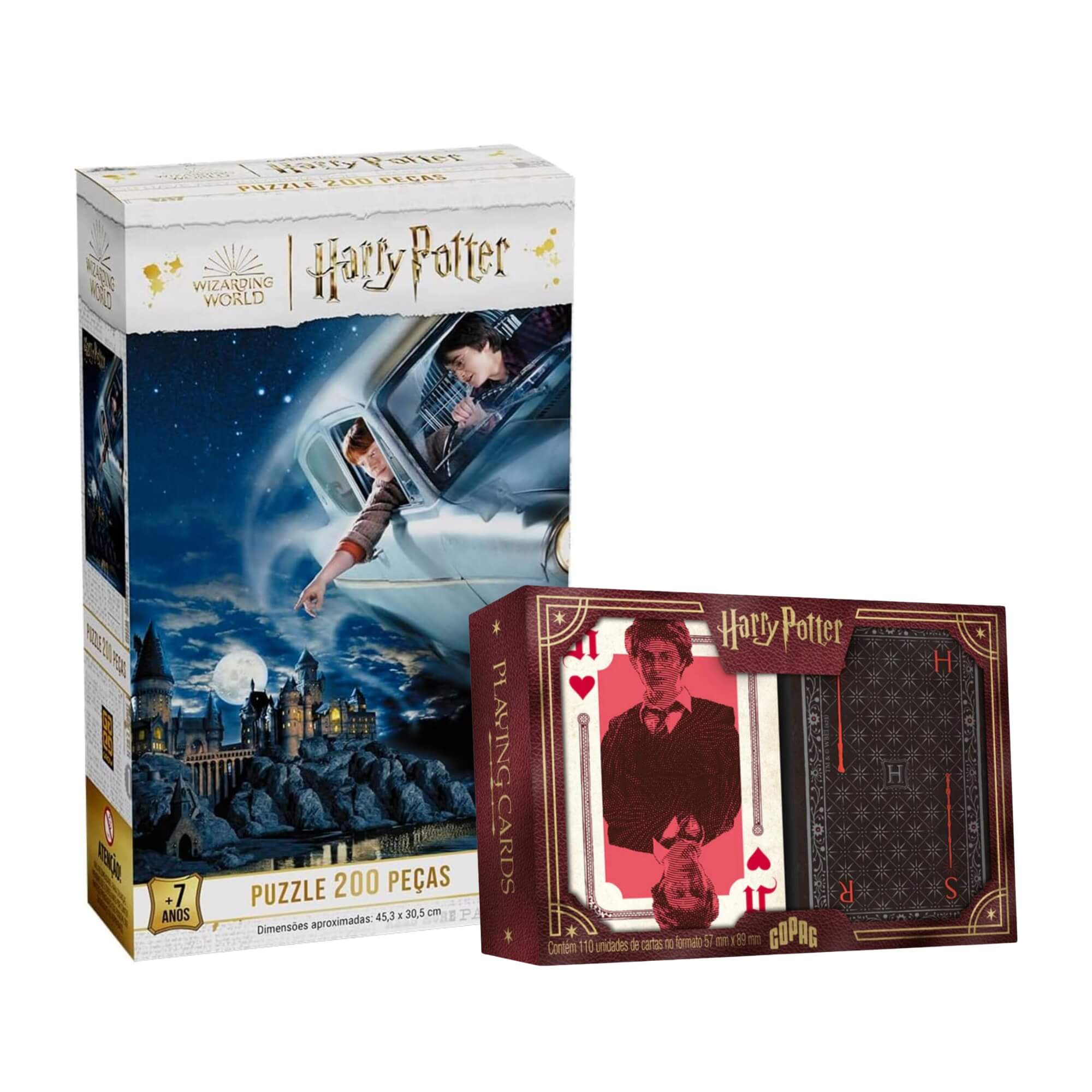 Kit Harry Potter Quebra-Cabeça 200 Peças + Baralho Copag Estojo Duplo 110 Cartas
