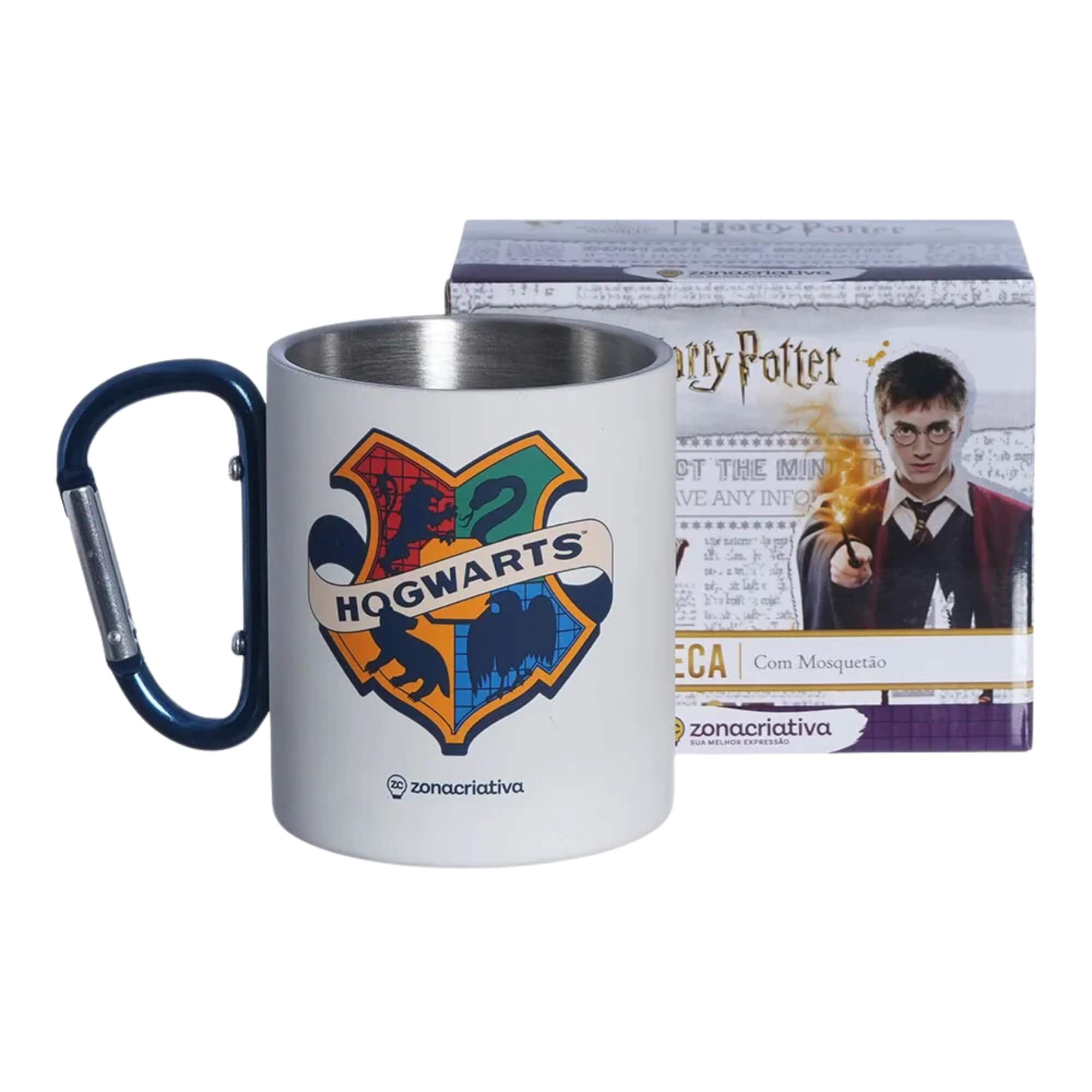 COMP Kit Harry Potter Caneca Mosquetão Hogwarts 300ml + Quebra-Cabeça 200 Peças Hogwarts