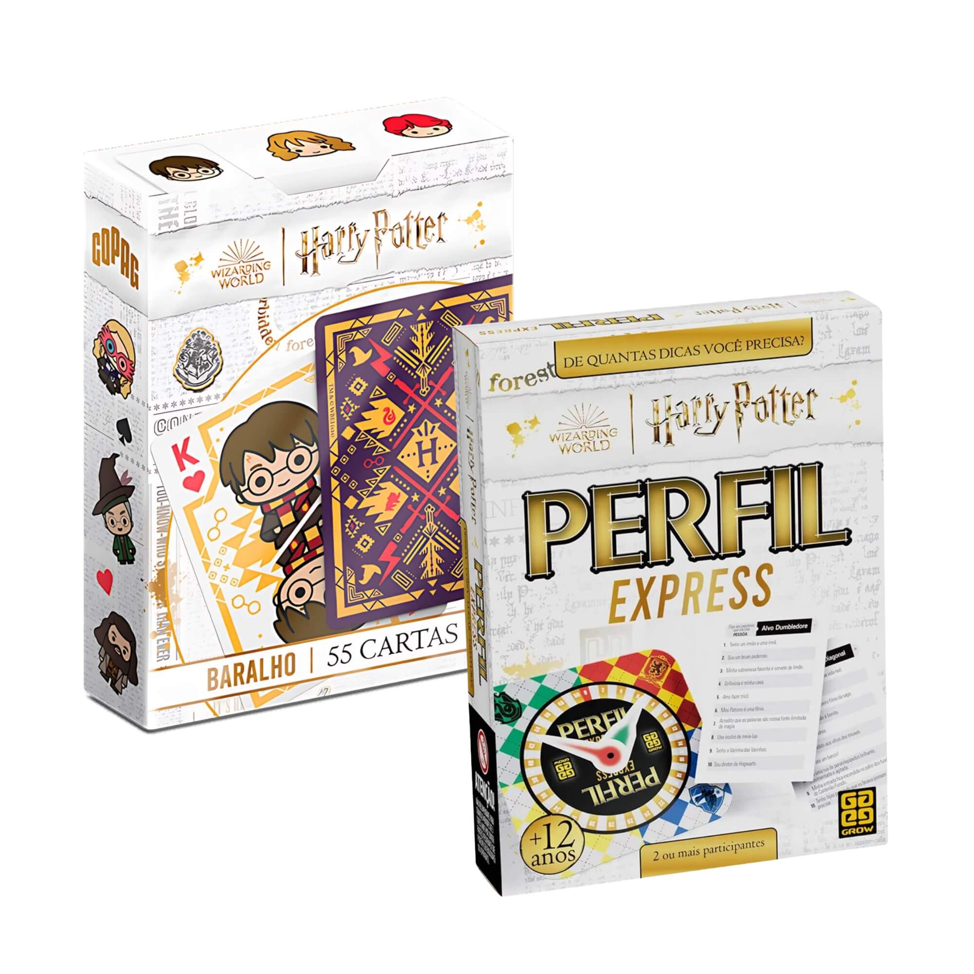 COMP Jogo Perfil Express Harry Potter 100 Cartas + Baralho Copag Single Deck 55 Cartas