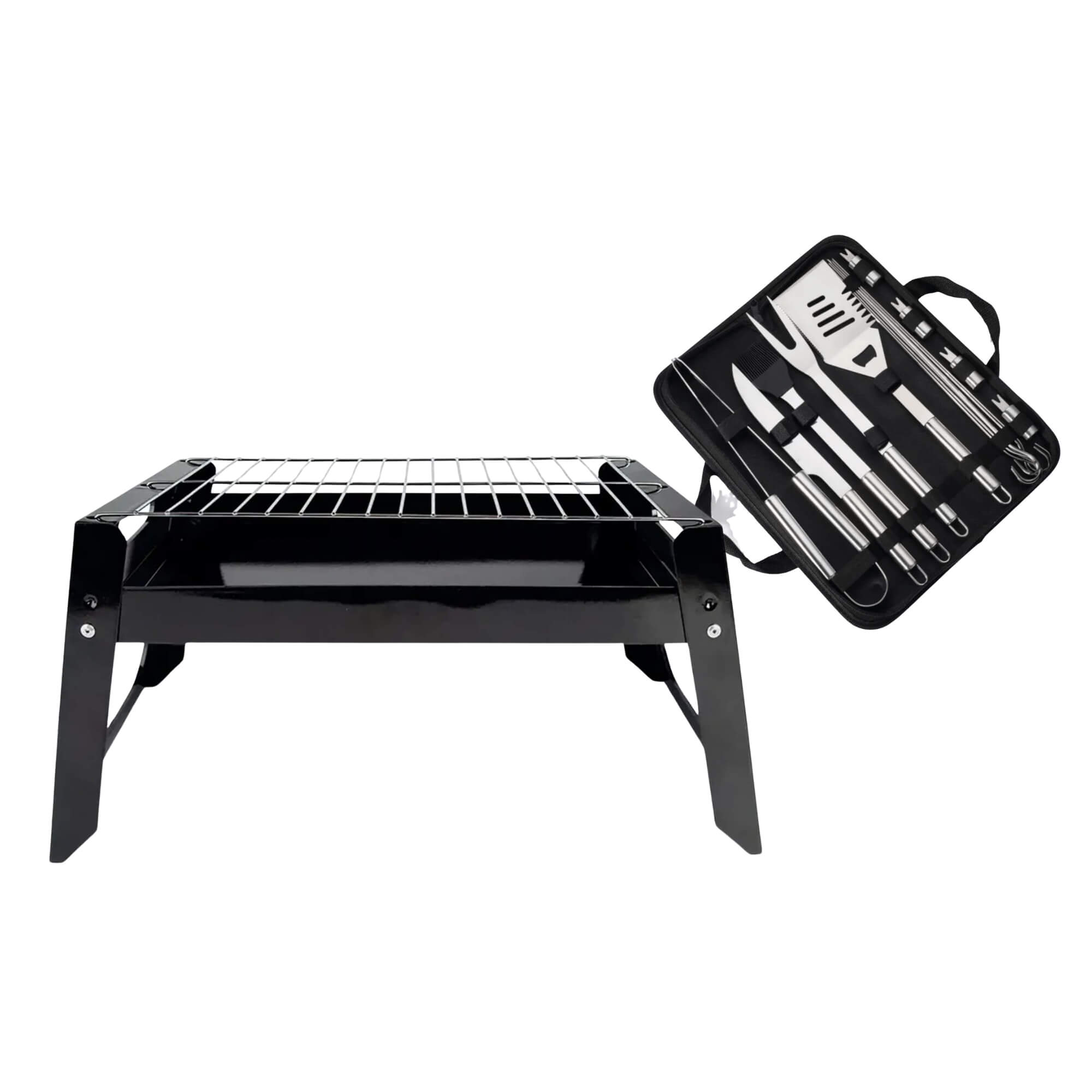 COMP Kit Churrasco Completo Bel – Churrasqueira Portátil Dallas + Kit Inox 16 Peças