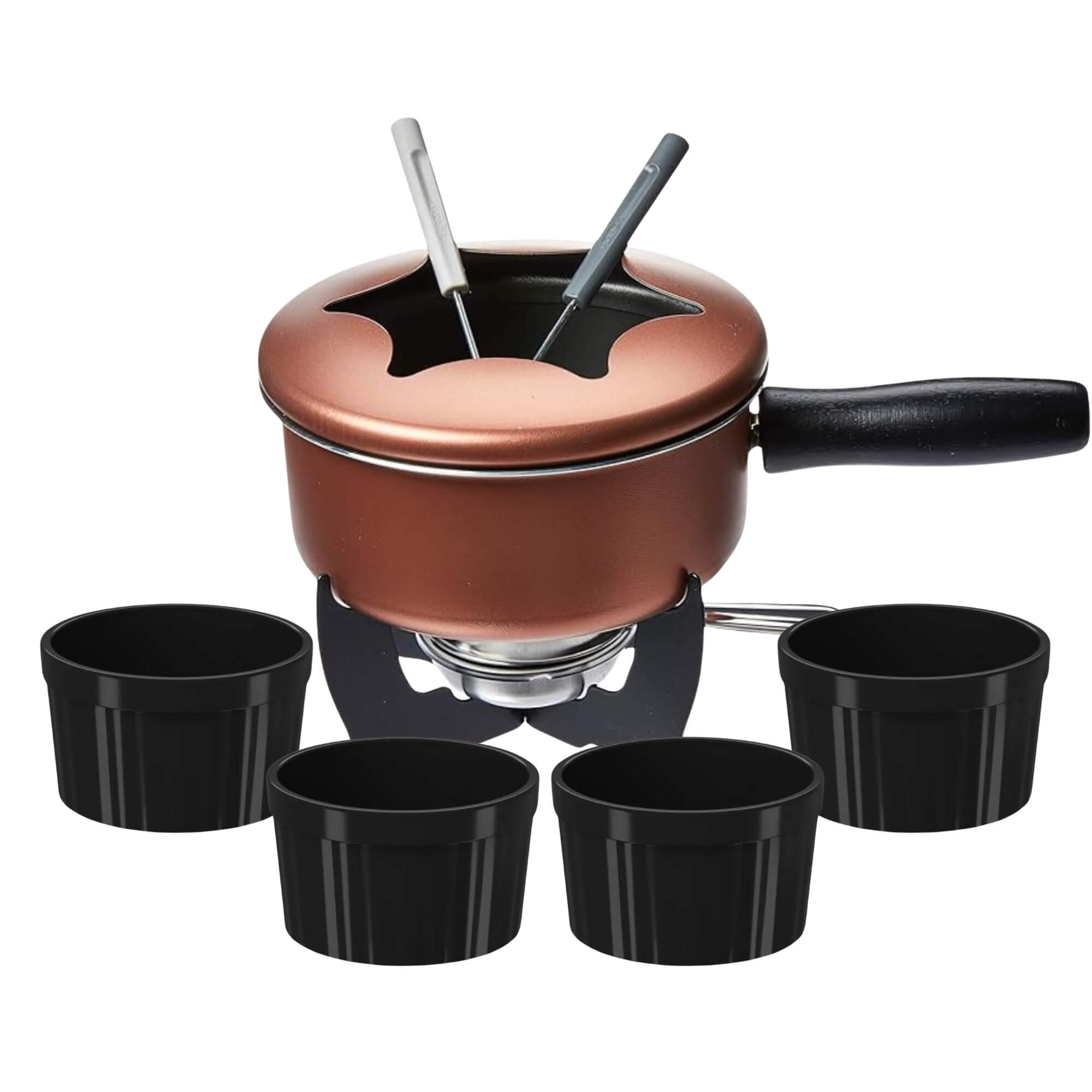 COMP Kit Fondue Completo Brinox Cobre + 4 Tigelas Ramekin Coza Uno 150ml Preto