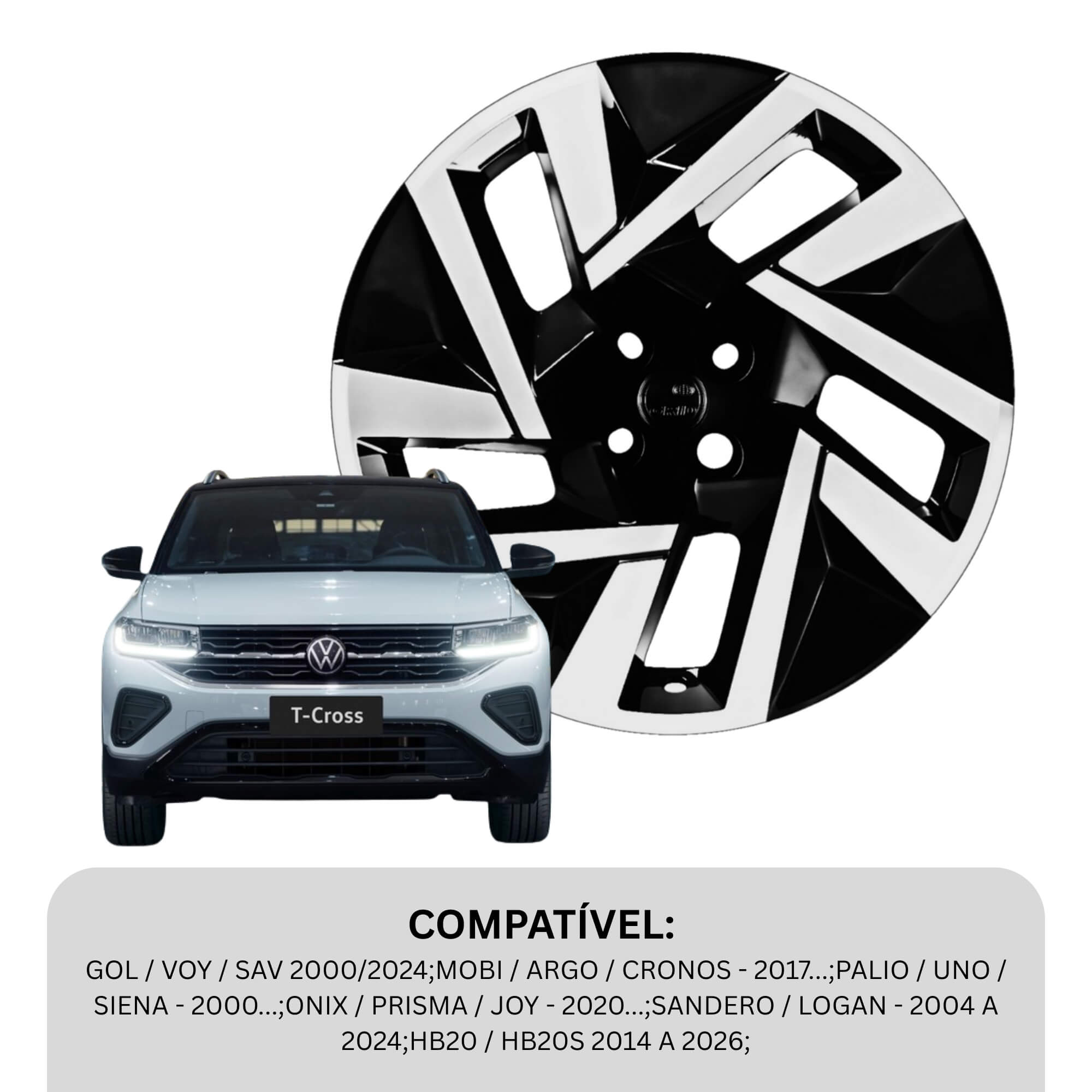 Calota Aro 14" Preto/Prata Mod Sport T-Cross 2025 Jogo c/4 Calotas Grid - 149CB-PBP-E