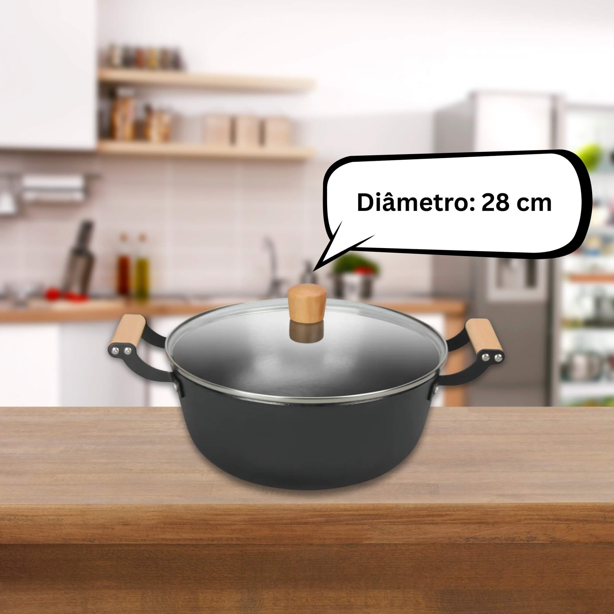 Caçarola 28cm Ferro Fundido Leve com Tampa de Vidro 6,0L MTA - 1205