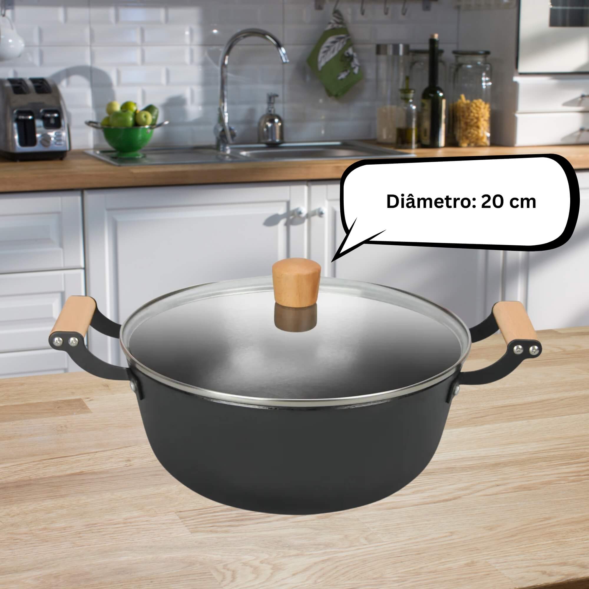 Caçarola 20cm Ferro Fundido Leve com Tampa de Vidro 2,0L MTA - 1203
