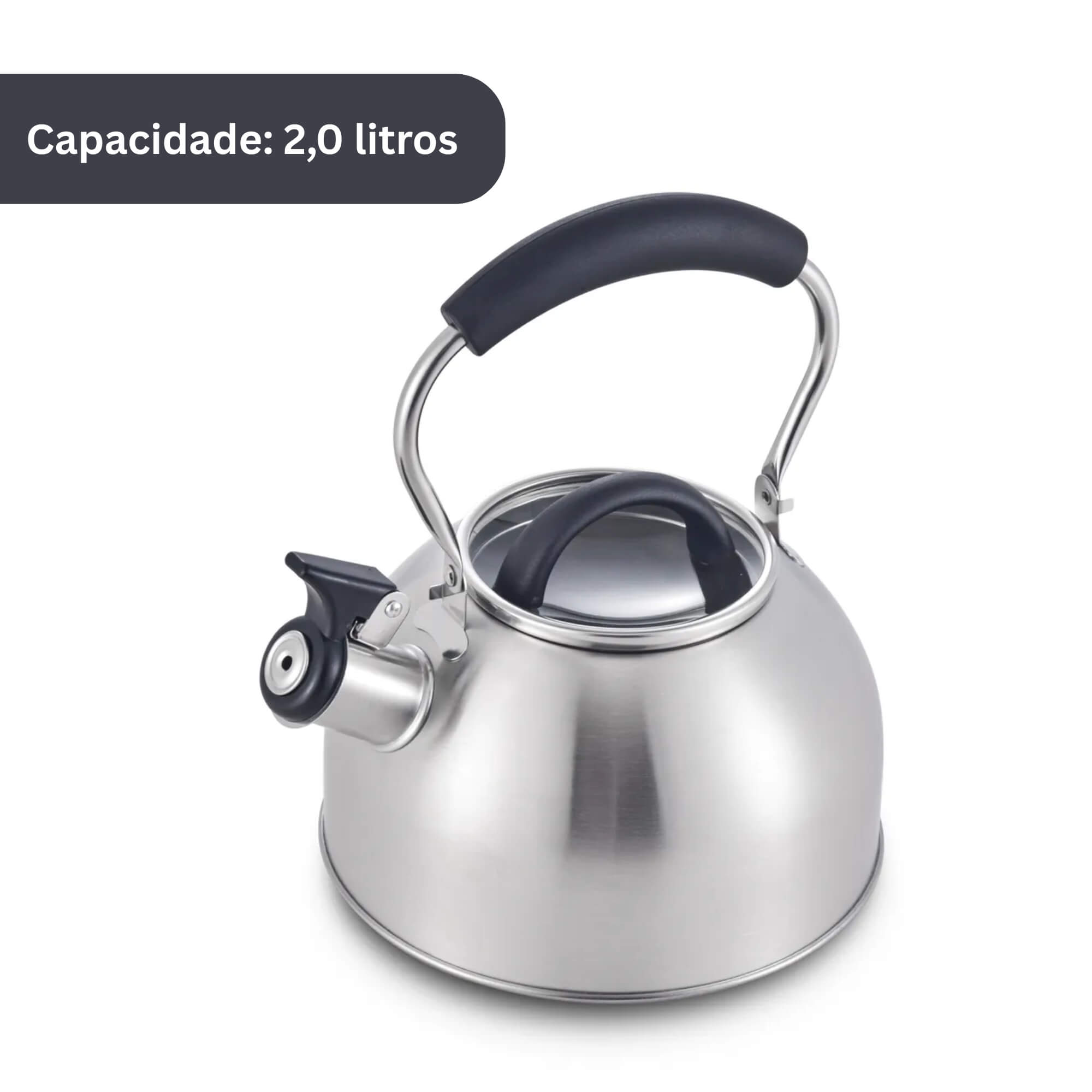 Chaleira Inox Escovado 2,0L Linha Indução com Apito MTA - 1217