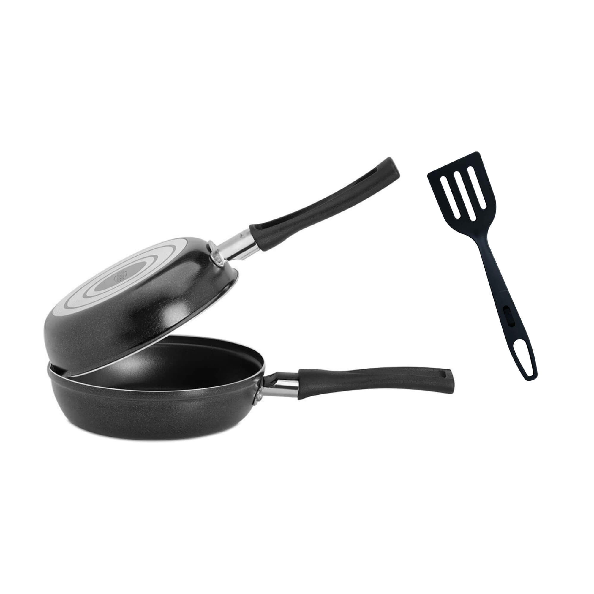 COMP Kit Omeleteira Antiaderente Brinox Ebony 18cm + Espátula Nylon Preta Flexível MTA
