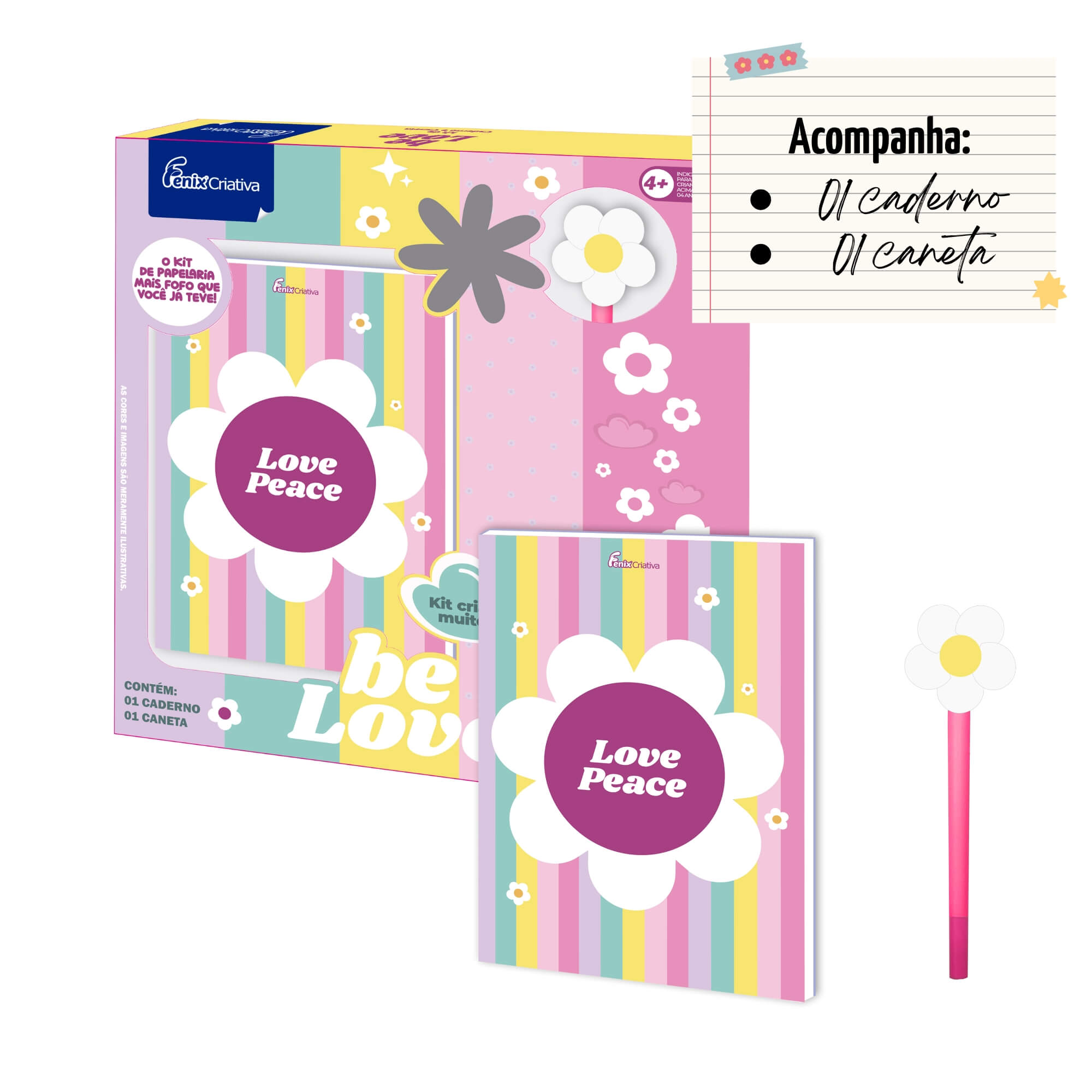 Kit Caderno Love Peace com Caneta Fenix - FPM-563