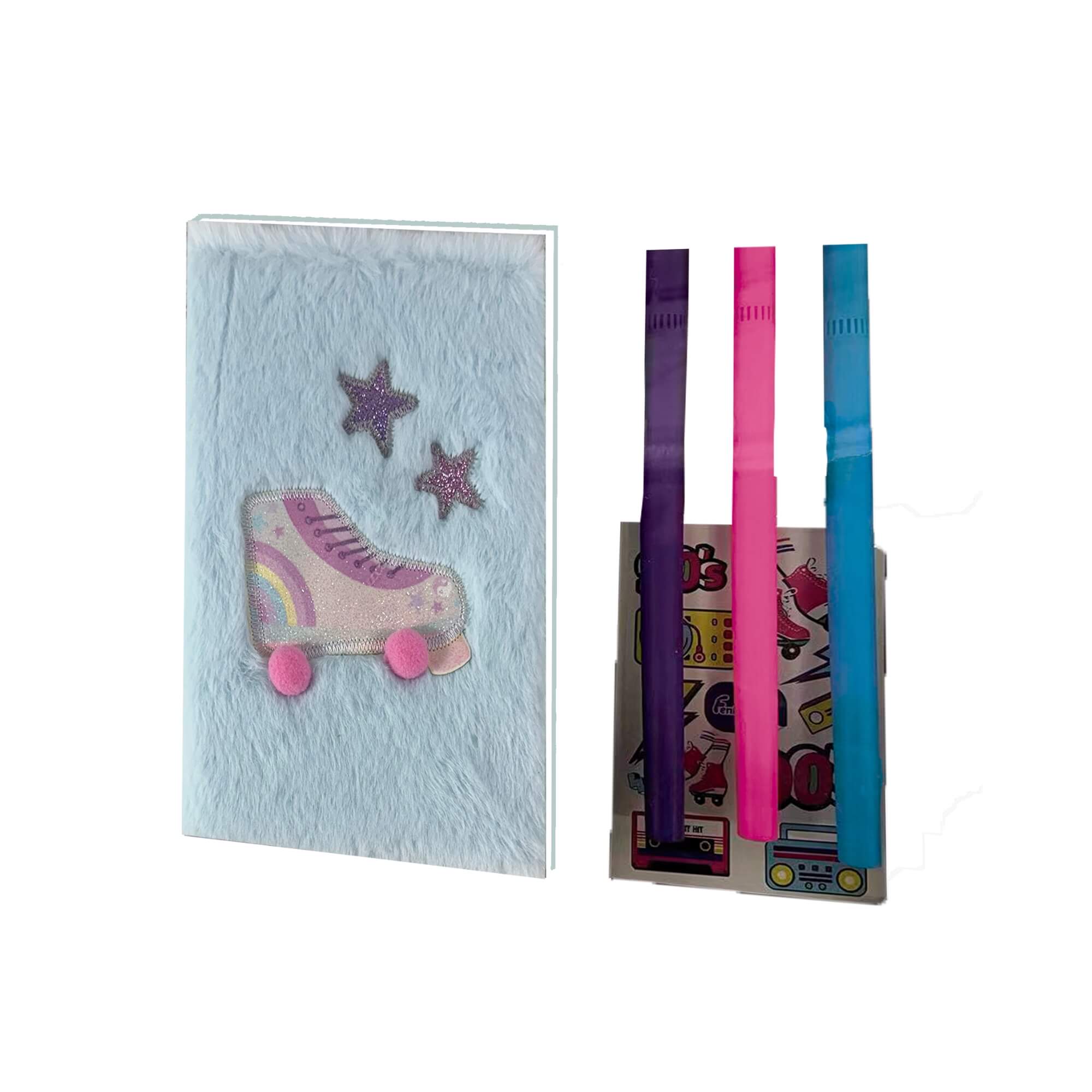 Kit Caderno Plush Patins com Canetas e Adesivos Fenix - FPM-569