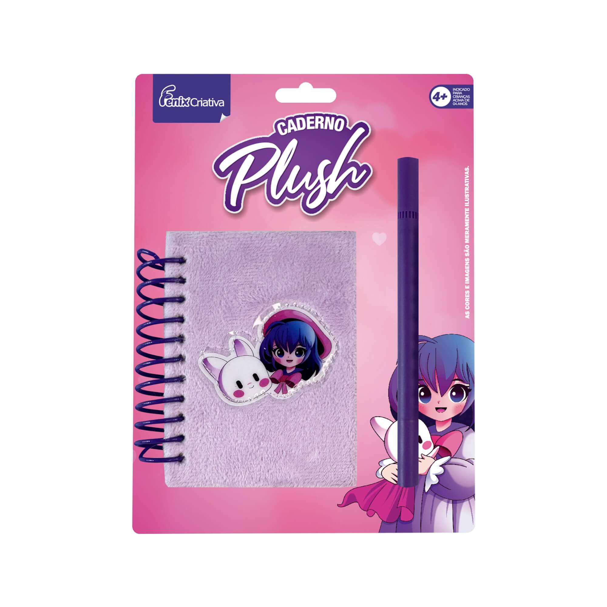 Kit Caderno Plush com Caneta Roxa e Aplique 3D Fenix - FPM-571