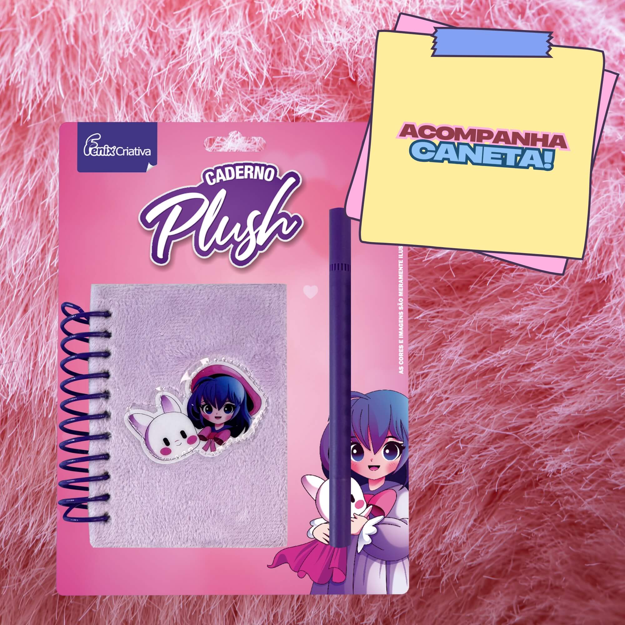 Kit Caderno Plush com Caneta Roxa e Aplique 3D Fenix - FPM-571
