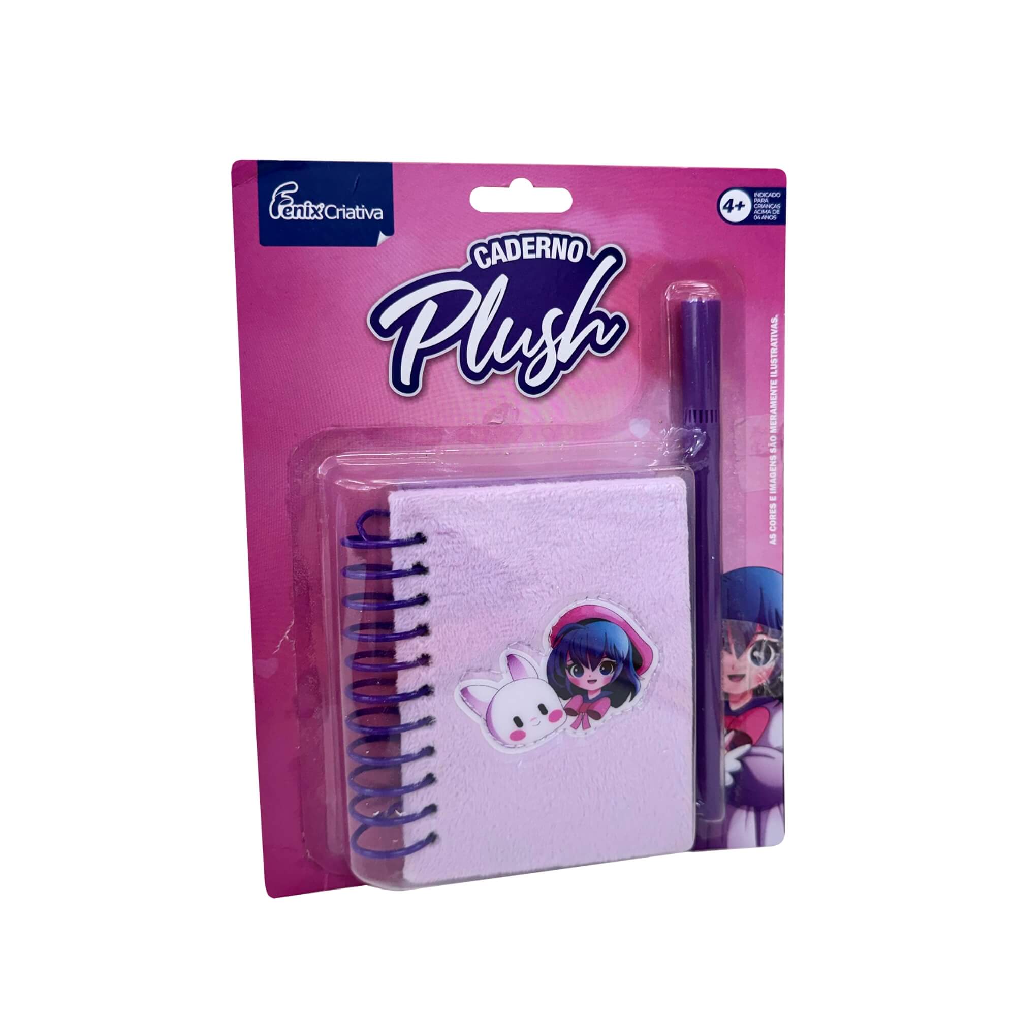 Kit Caderno Plush com Caneta Roxa e Aplique 3D Fenix - FPM-571