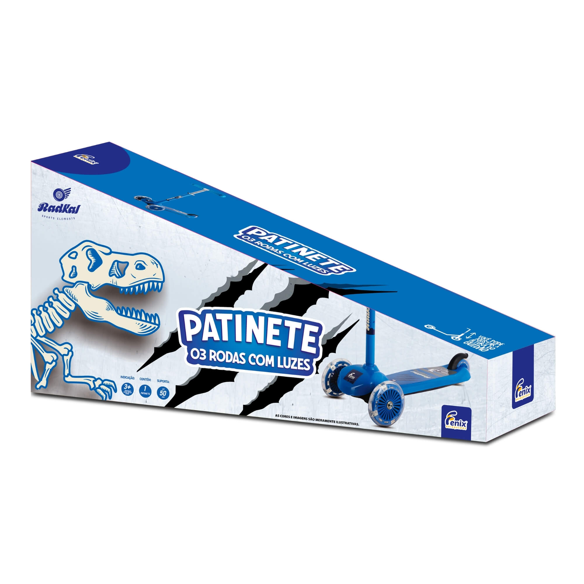 Patinete Infantil 3 Rodas Dino com Luz Fenix - PTA-02D