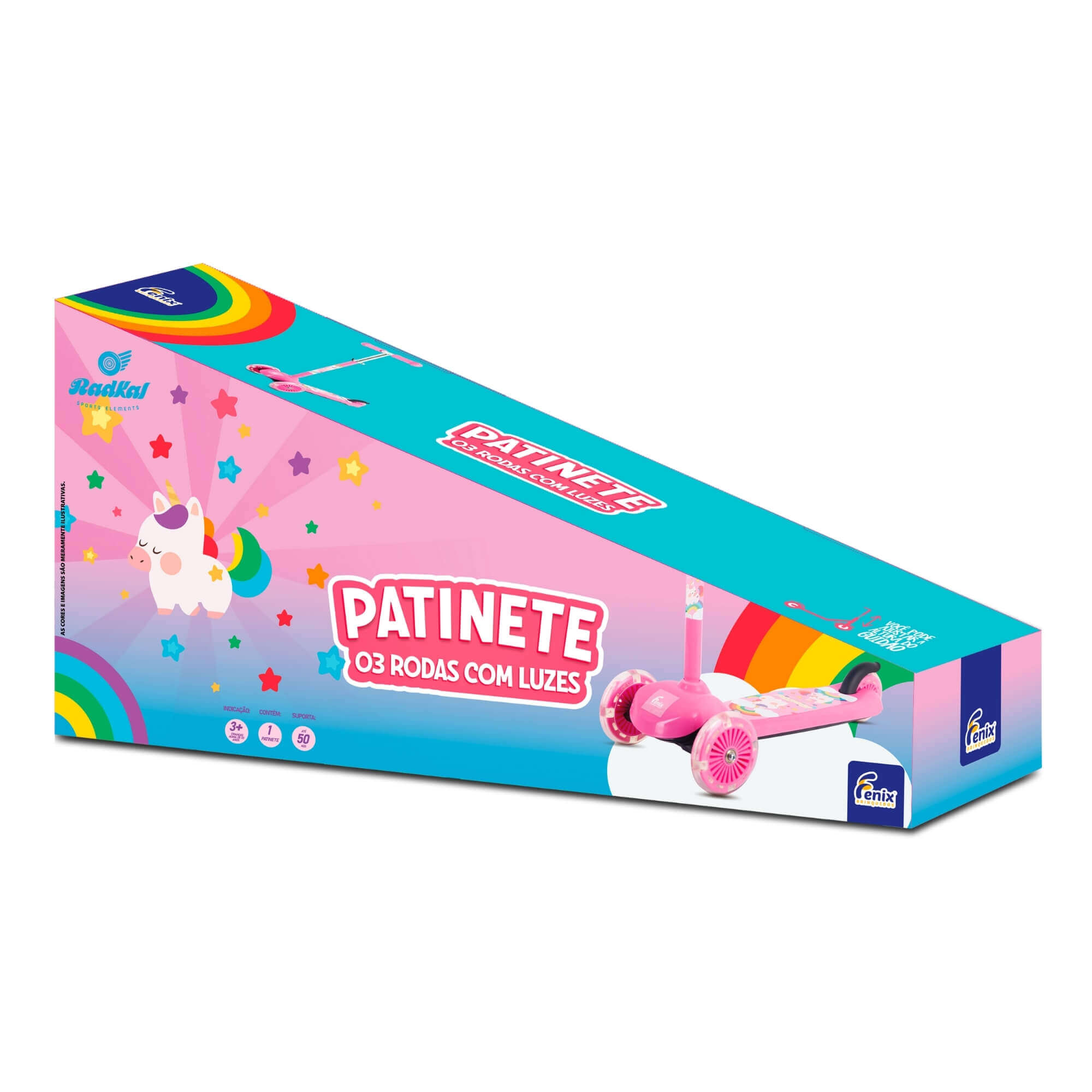 Patinete Infantil 3 Rodas Unicórnio com Luz Fenix - PTA-02U