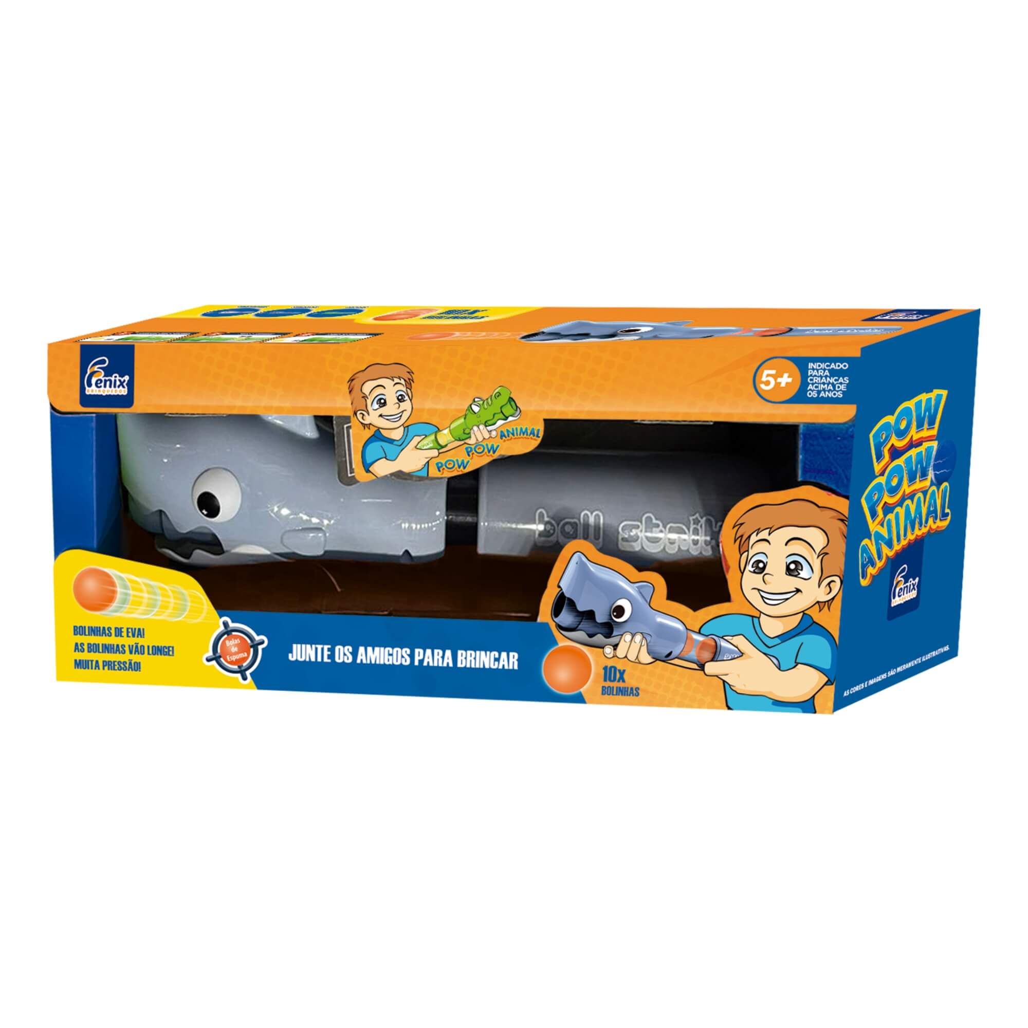 Lançador de Bolinhas Infantil Pow Pow Tubarão com 10 Bolinhas EVA Fenix - PPA-499T