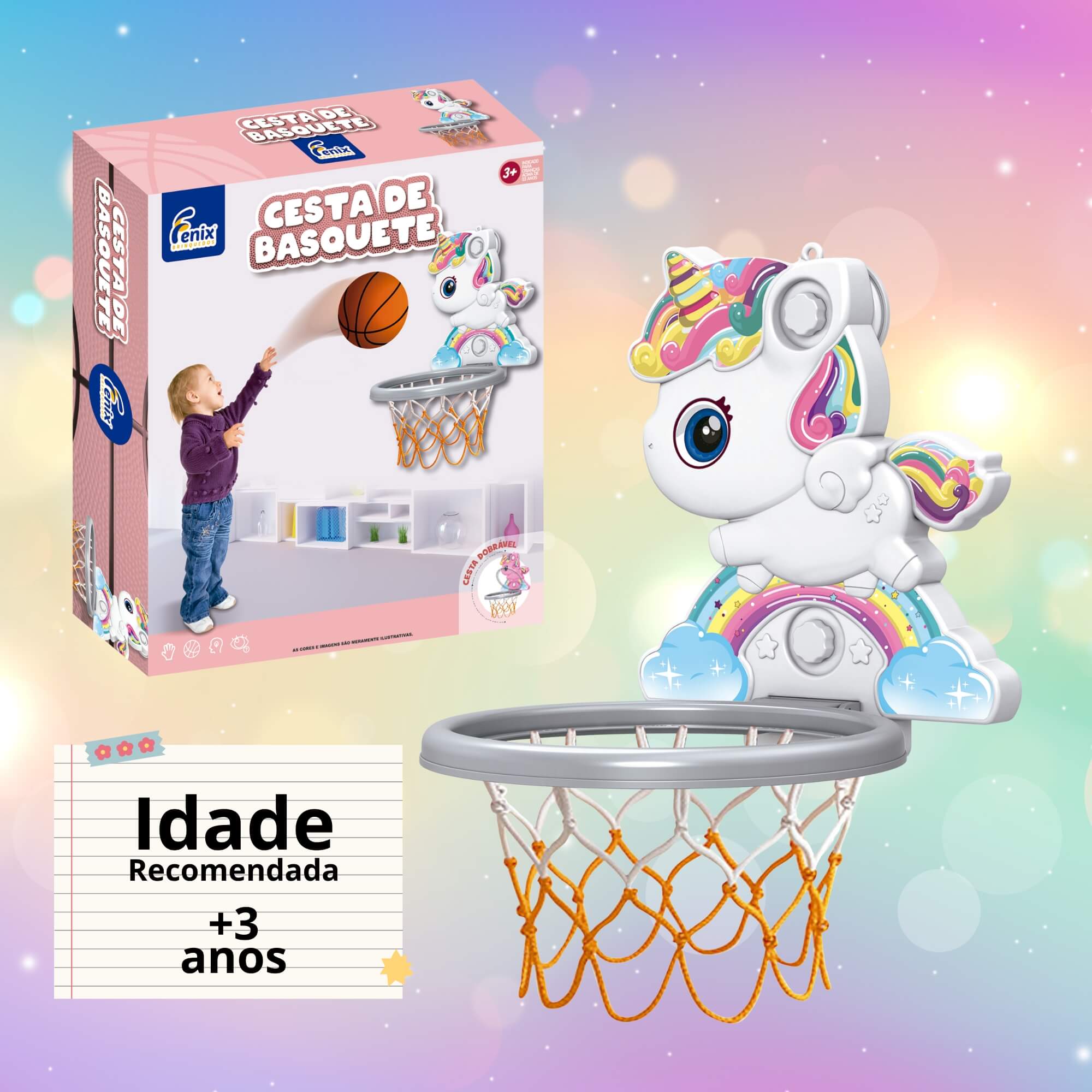 Brinquedo Infantil Cesta de Basquete Unicórnio Fenix - BBA-487U