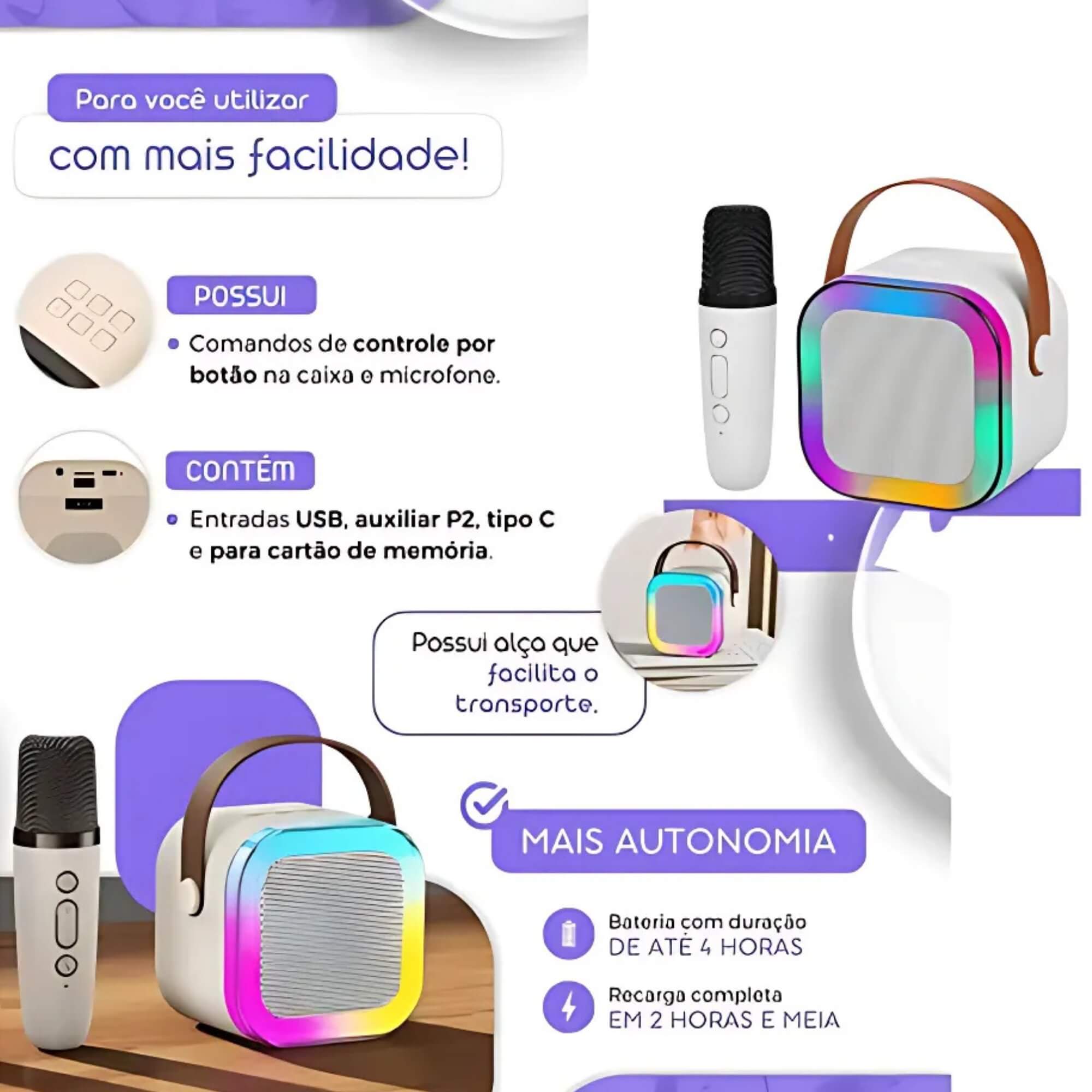 Mini Karaokê Infantil Branco com Microfone Fenix - MMK-468B