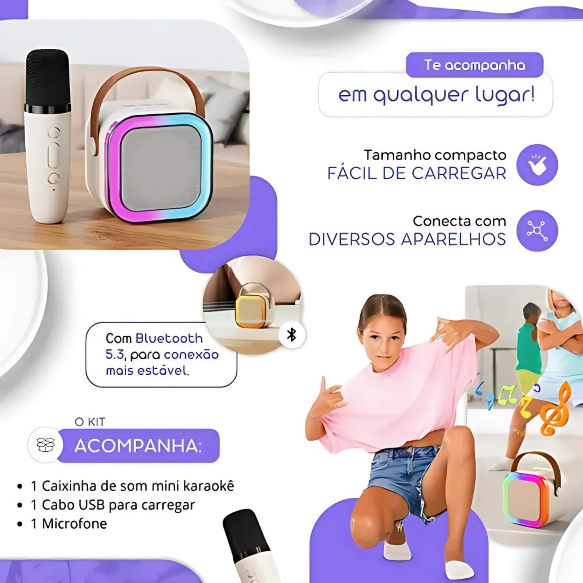 Mini Karaokê Infantil Branco com Microfone Fenix - MMK-468B
