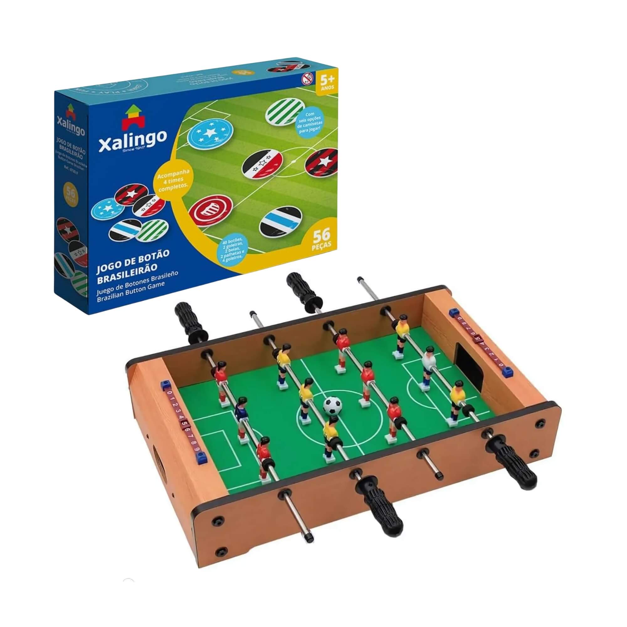 Kit Mesa de Pebolim 51cm Madeira Zippy Toys + Jogo de Botão Brasileirão Xalingo