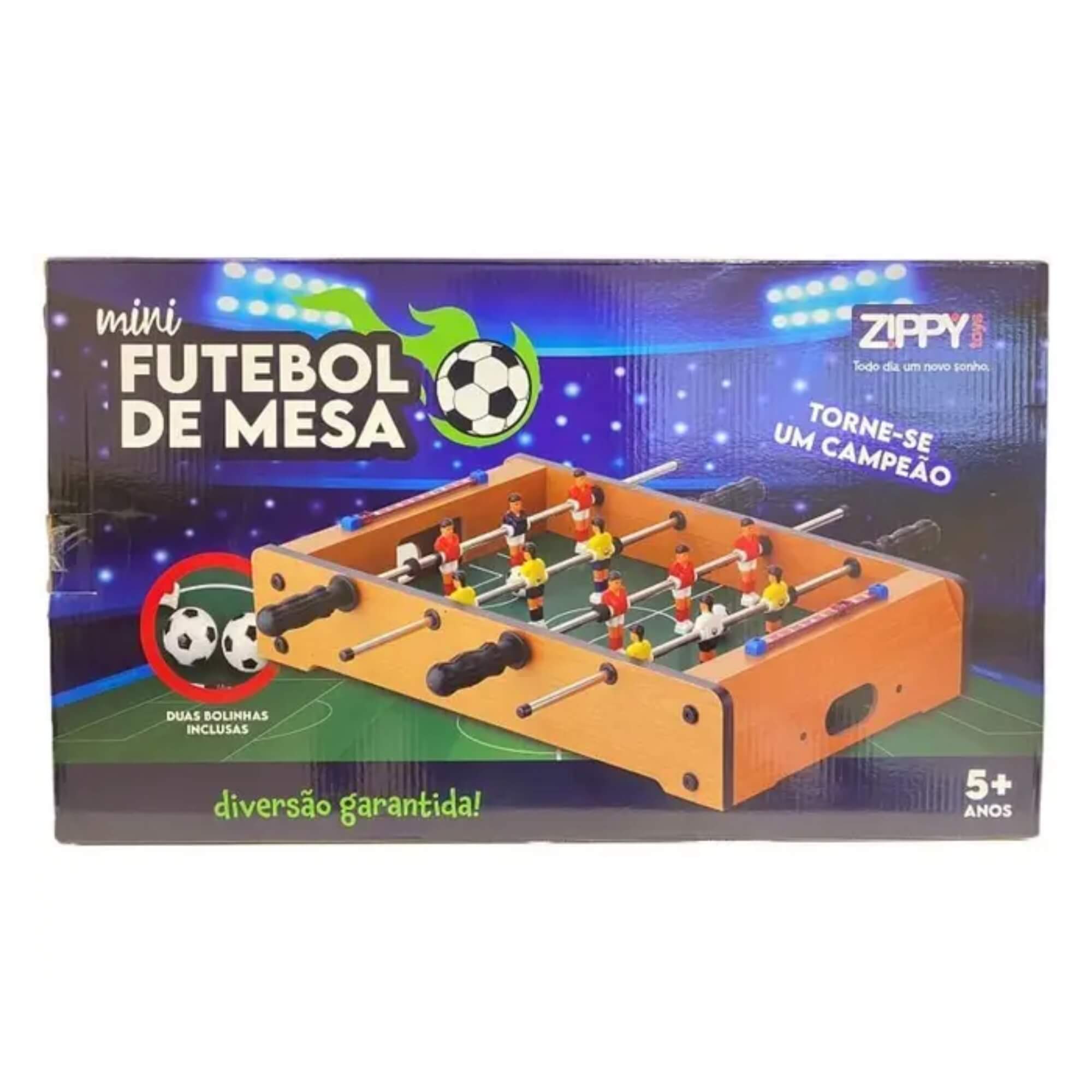 COMP Kit Mesa de Pebolim 51cm Madeira Zippy Toys + Jogo de Botão Brasileirão Xalingo