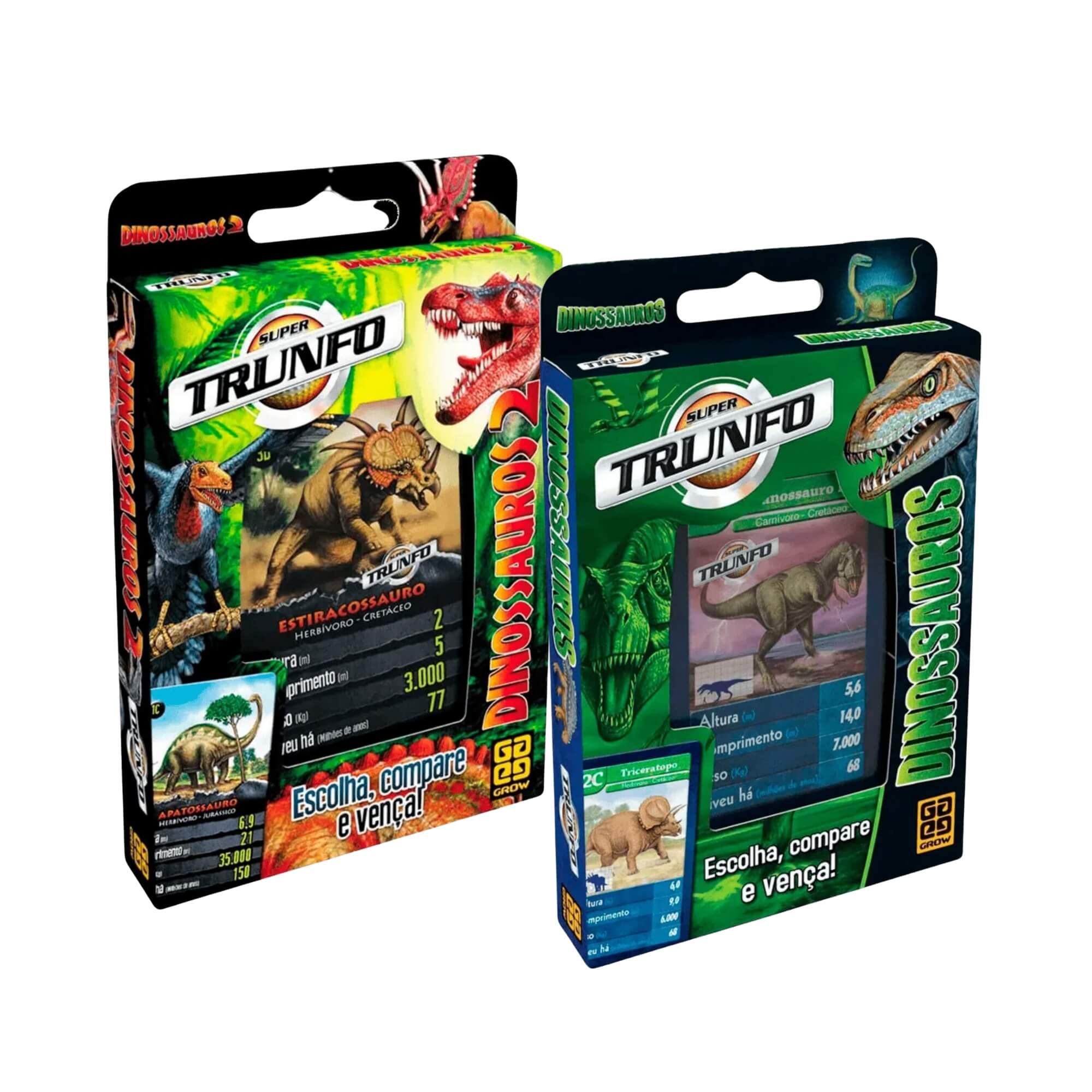 COMP Kit 2 Jogos Super Trunfo Dinossauros Grow com 32 Cartas Cada + Caixa Plástica